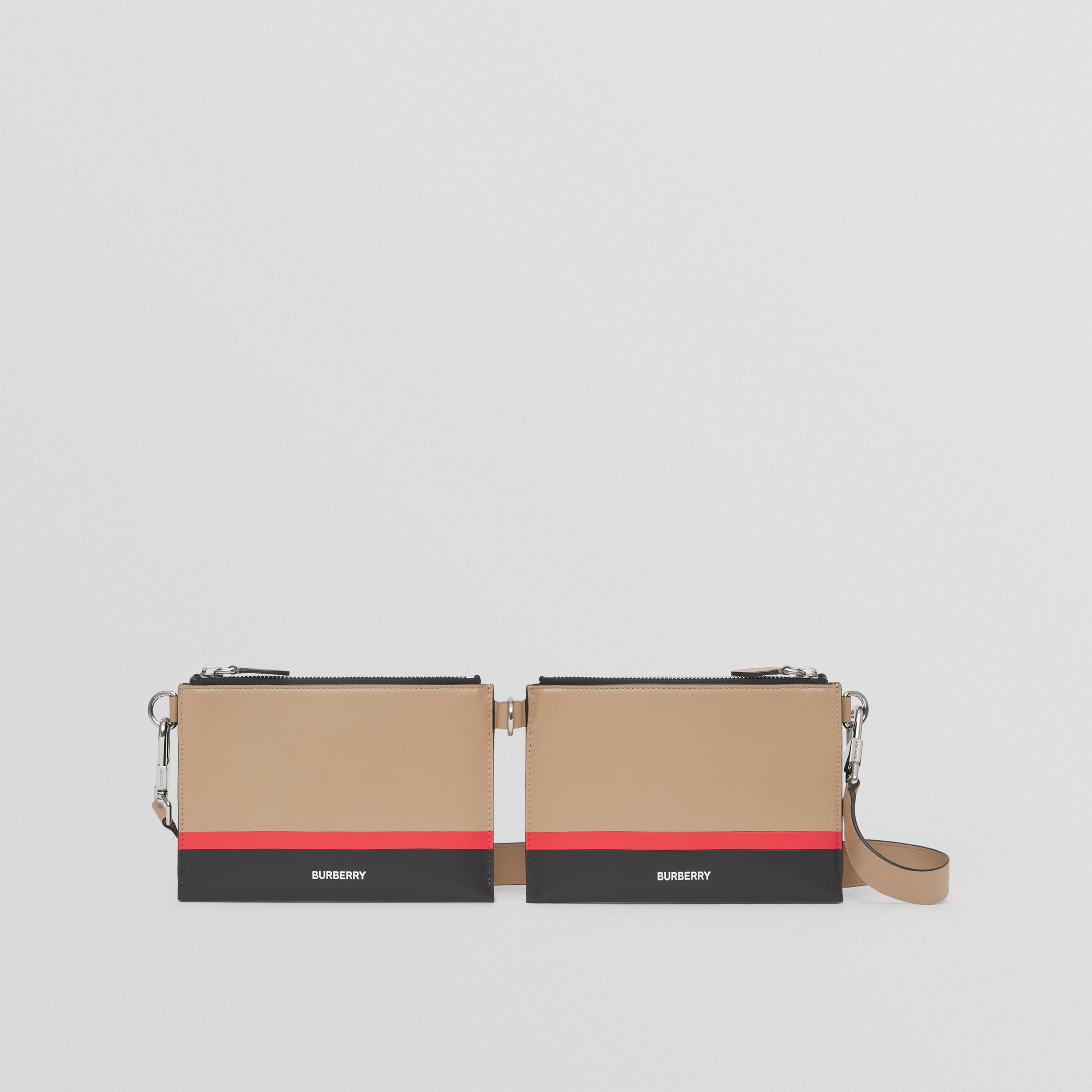 Double pochette à bandoulière avec rayures (Bois Flotté/noir/rouge) - Homme | Site officiel Burberry® - 1