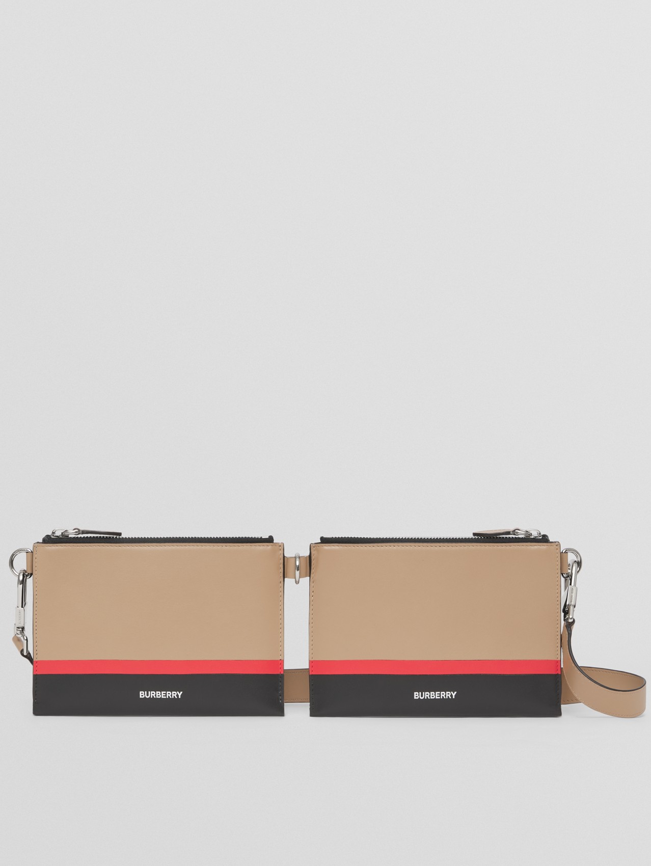 Crossbody-Tasche als verbundenes Etui mit Streifendetail (Treibholzfarben/schwarz/rot)