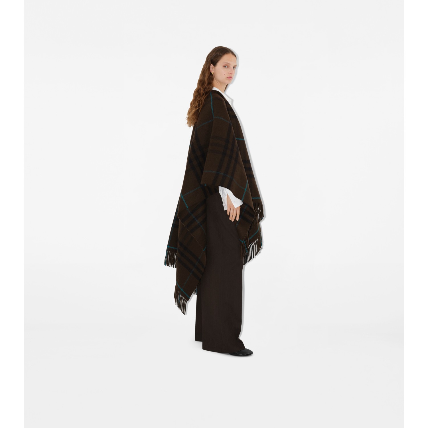 Check Wool Cashmere Cape