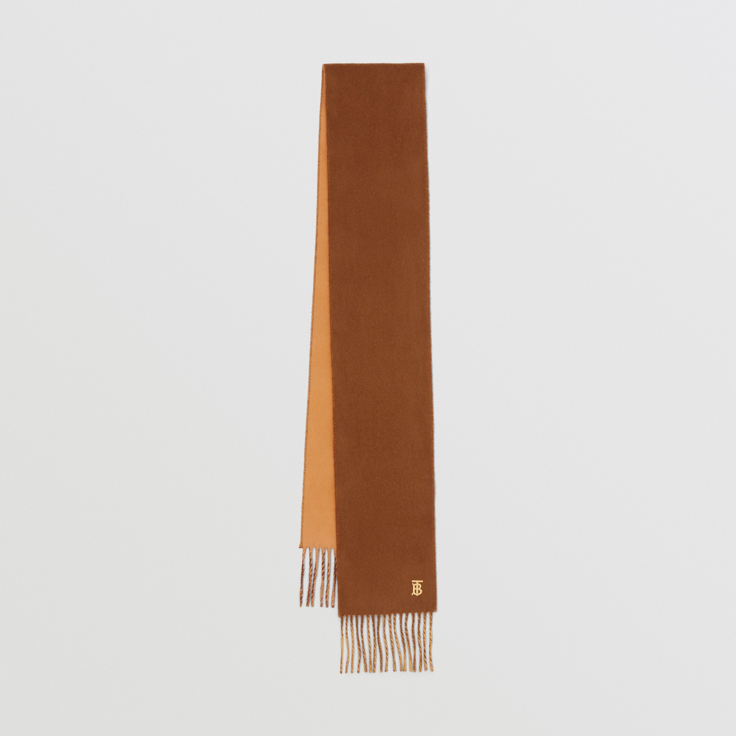 双面两用专属标识羊绒围巾 (深桦木棕 / 暗雅橙色) | Burberry® 博柏利官网 - 1
