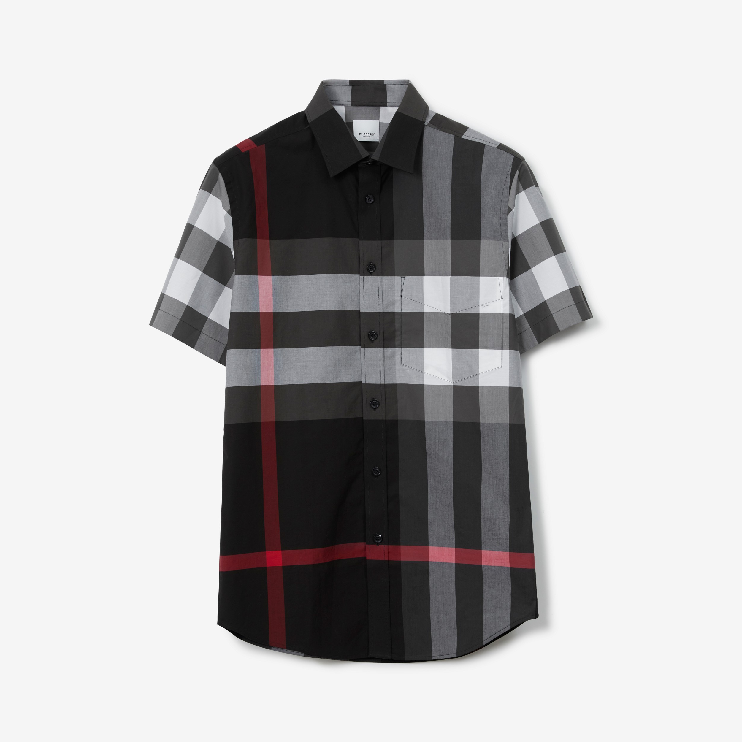 Camisa de mangas curtas em popeline de algodão stretch xadrez (Grafite) - Homens | Burberry® oficial - 1