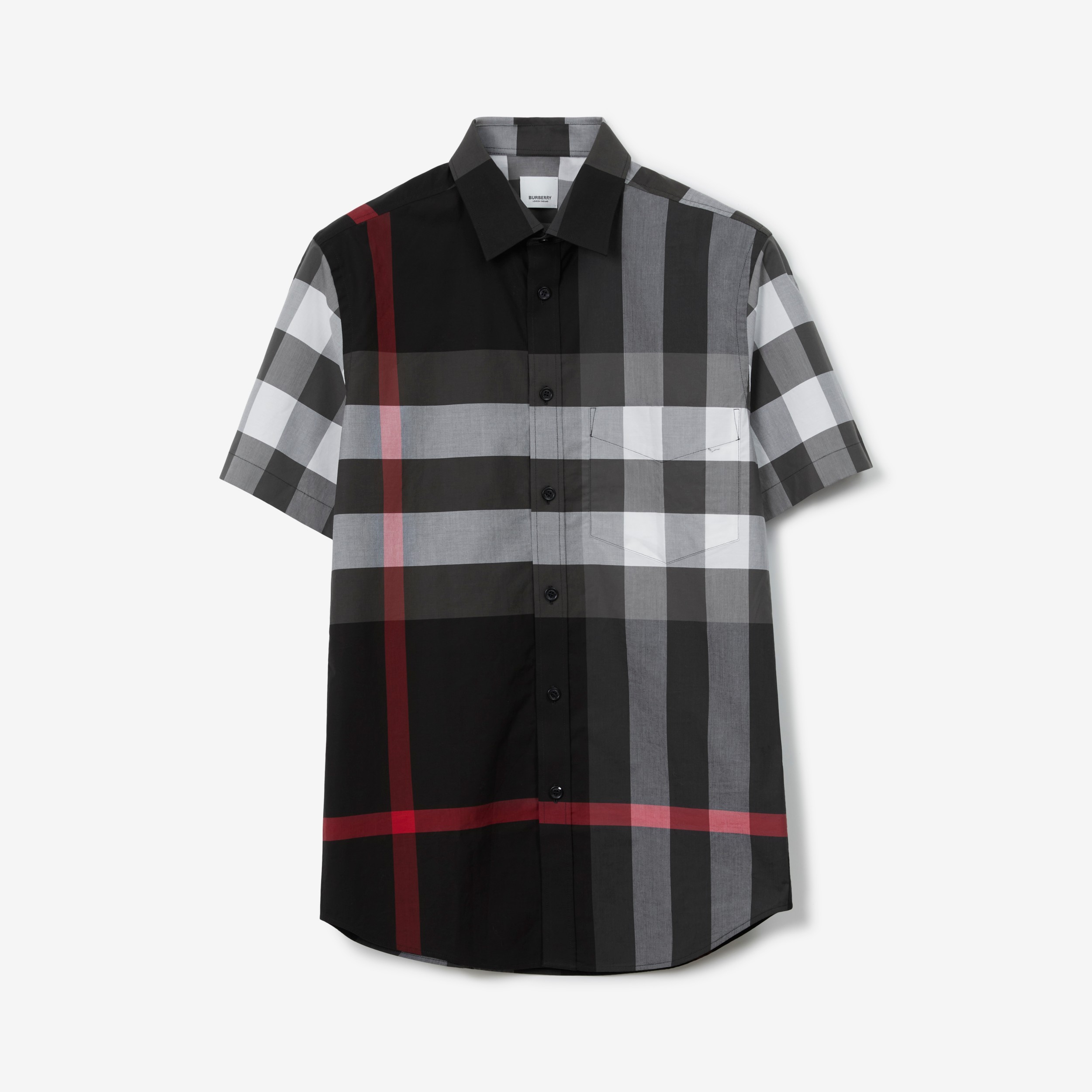 Short-sleeve Check Stretch Cotton Poplin Shirt in Charcoal - Men | Burberry®  Official