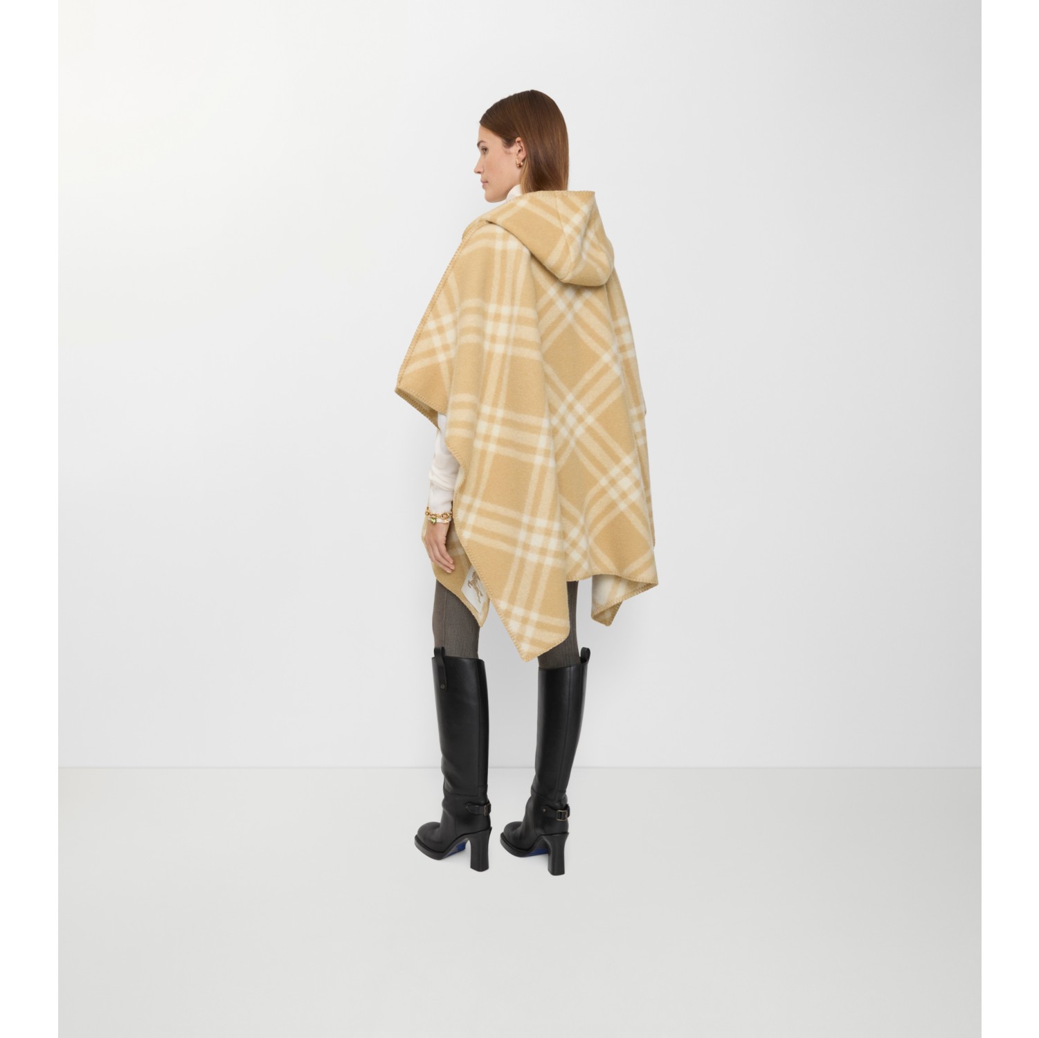 Reversible Check Wool Hooded Cape in Sand beige/ecru beige | Burberry® Official
