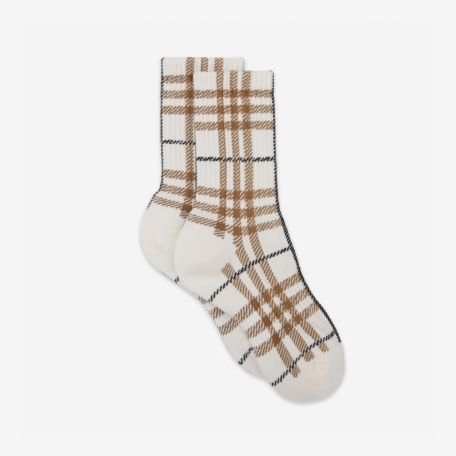 Check Technical Stretch Cotton Jacquard Socks in Frosted Vanilla | Burberry® Official