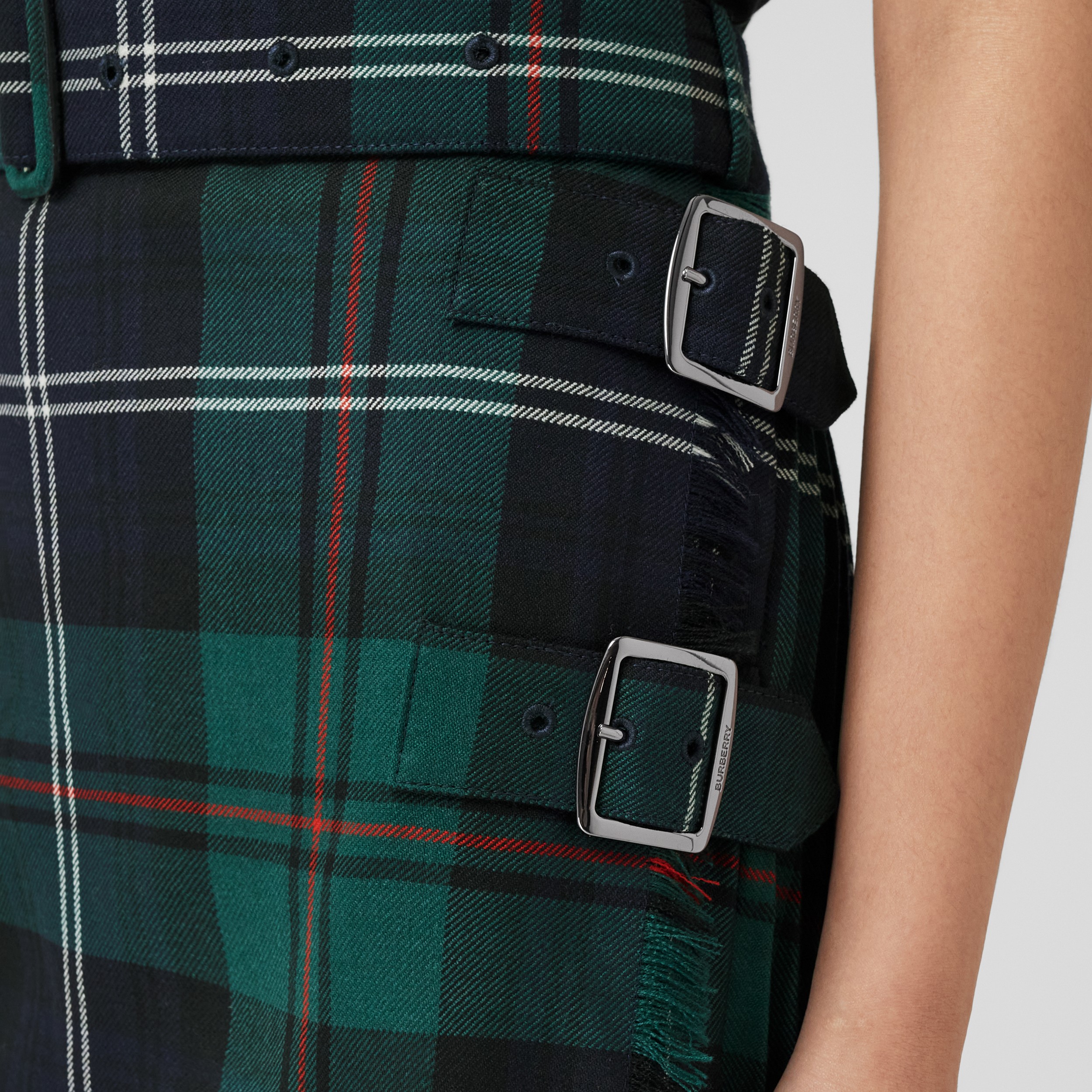 Pleated Panel Check Wool Belted Kilt in Dark Viridian Green - Women | Burberry® Official - 2
