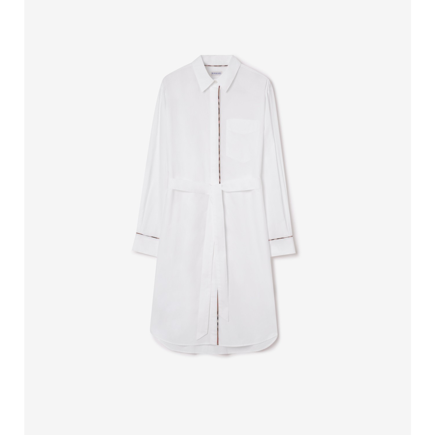 Check Trim Cotton Shirt Dress