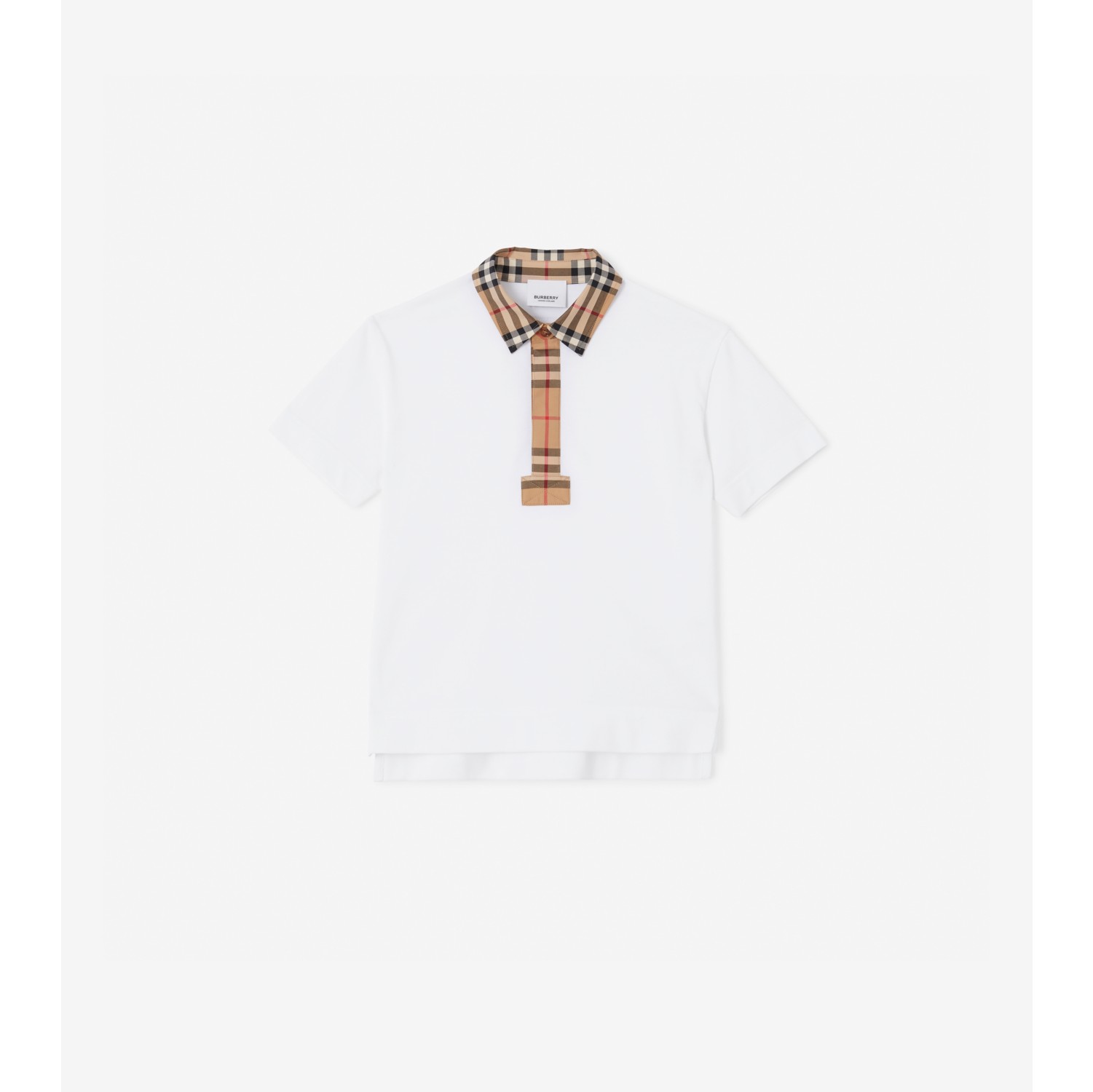 Vintage Check Trim Cotton Piqué Polo Shirt in White | Burberry® Official