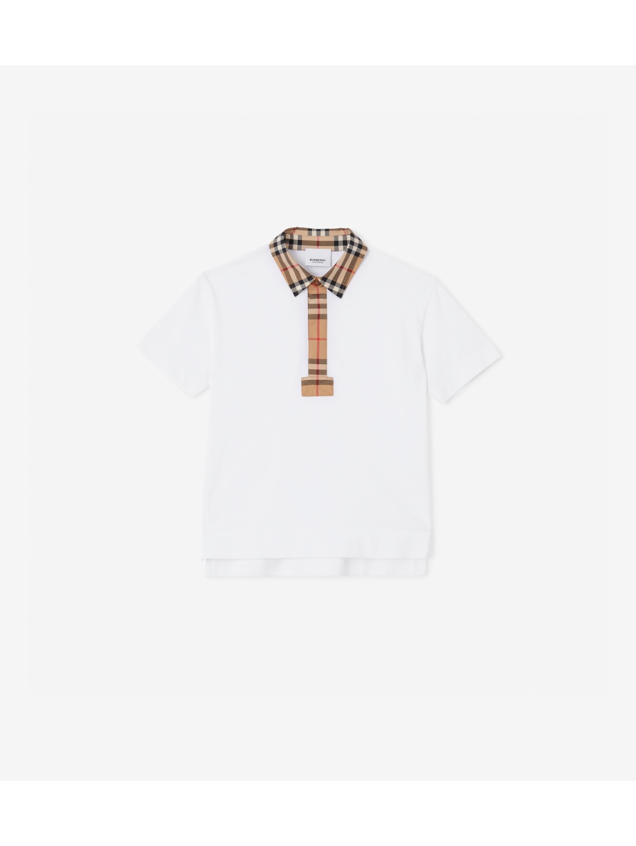 Vintage Check Trim Cotton Piqu Polo Shirt in White Burberry