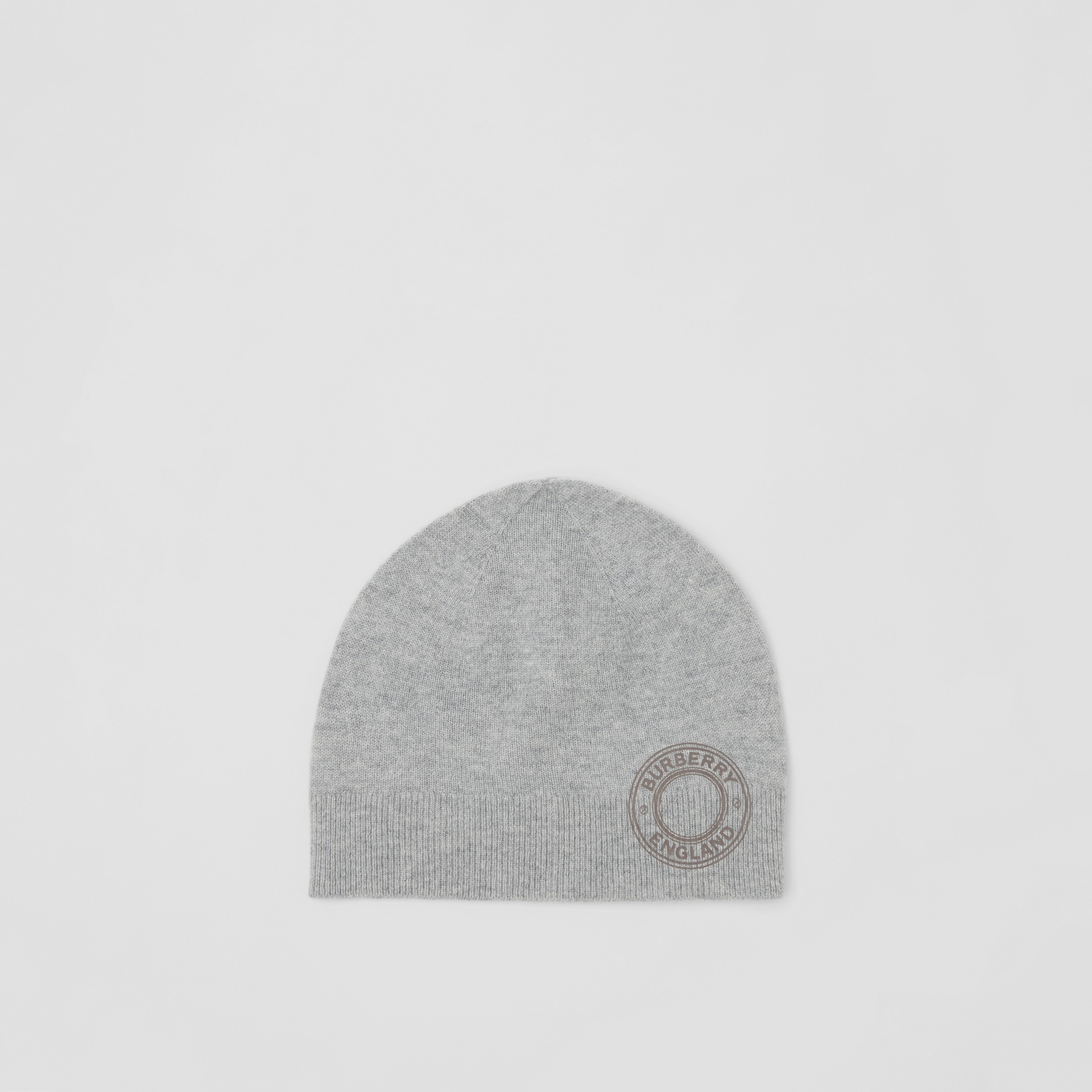 Logo Graphic Cashmere Blend Beanie in Mid Grey Melange | Burberry® Official - 1