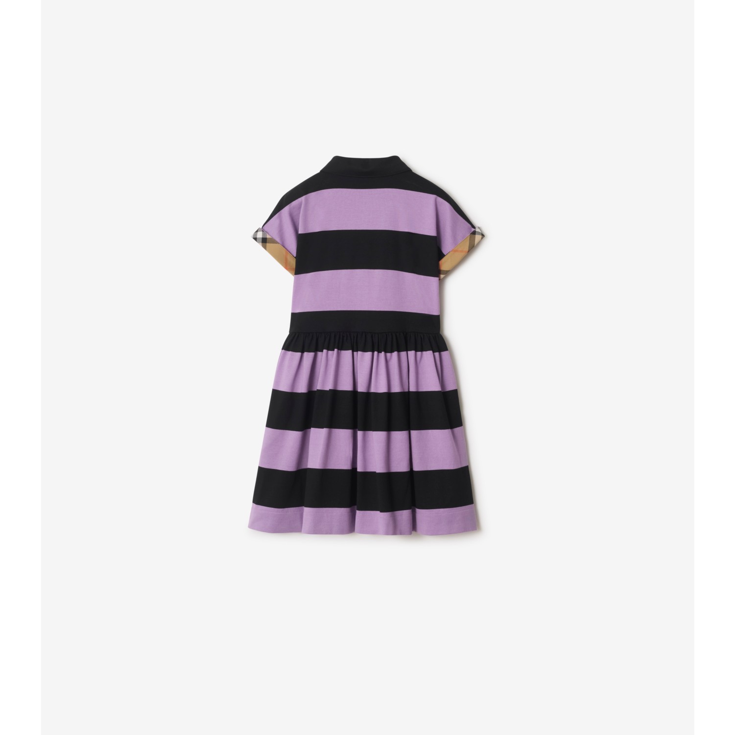 Check Trim Striped Cotton Shirt Dress