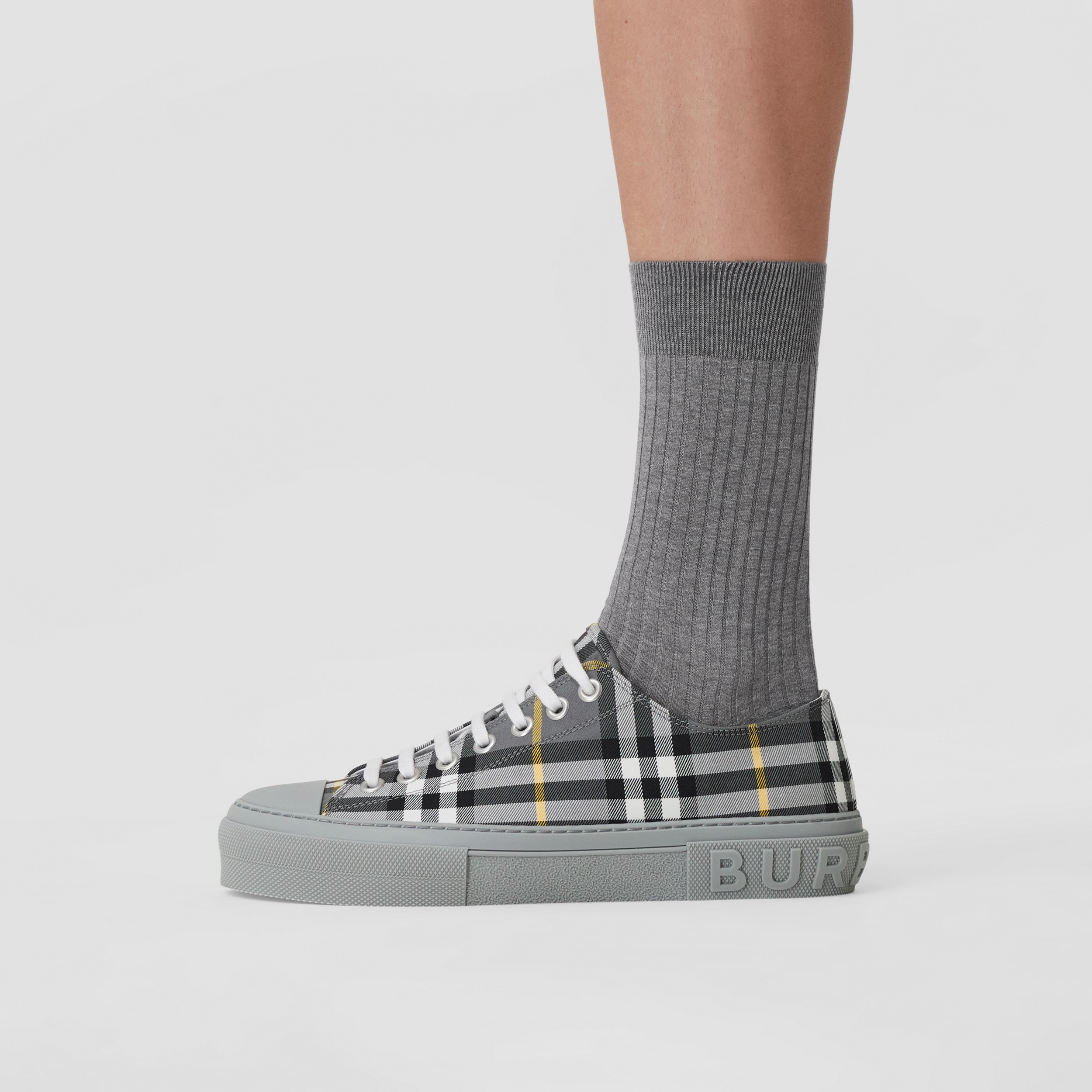 Check Cotton Sneakers in Grey - Men | Burberry® Official - 3