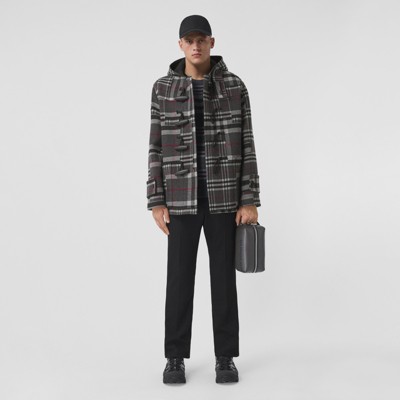 checked hooded coat