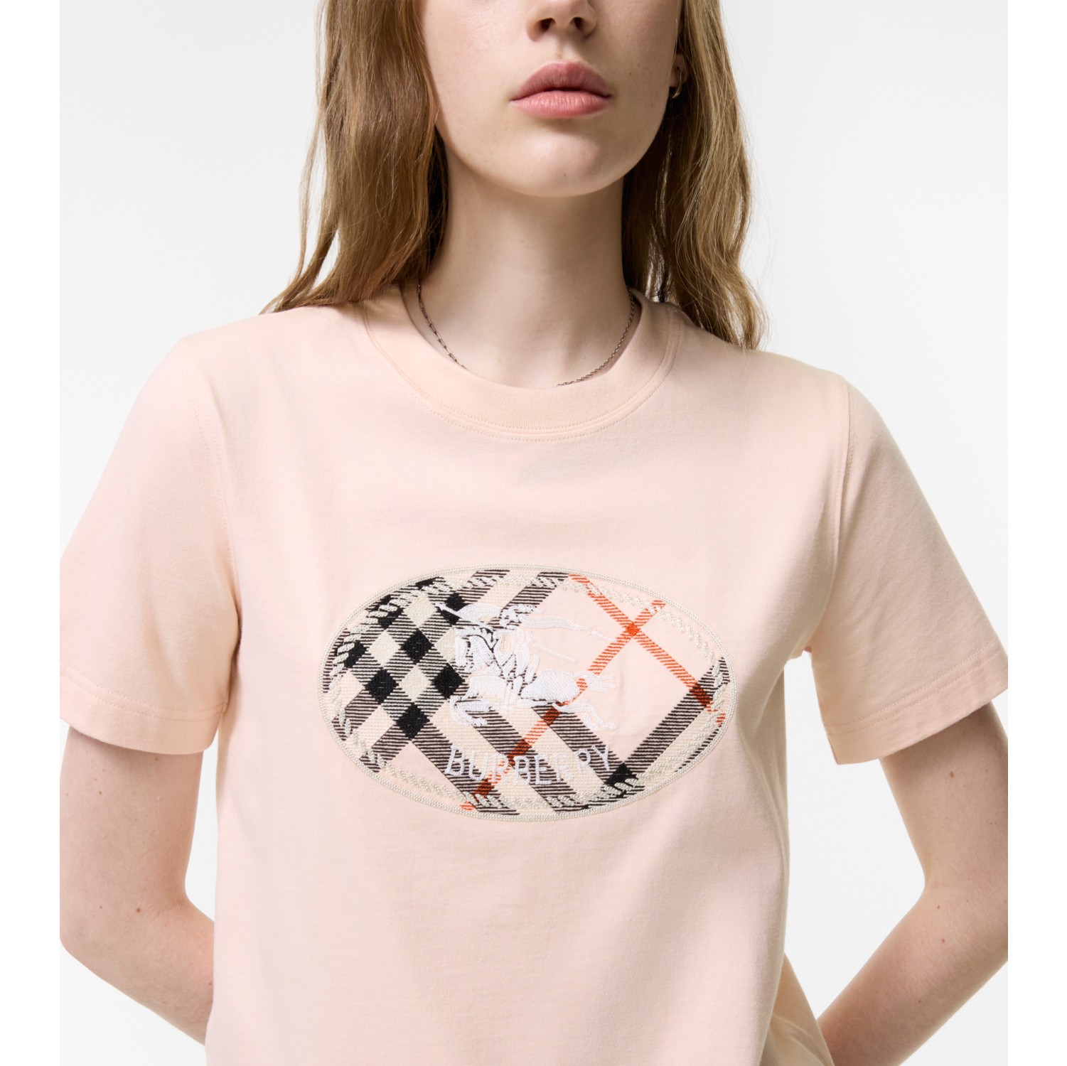 Check Knight Stamp Cotton T-shirt in Compact pink - Women | Burberry® Official