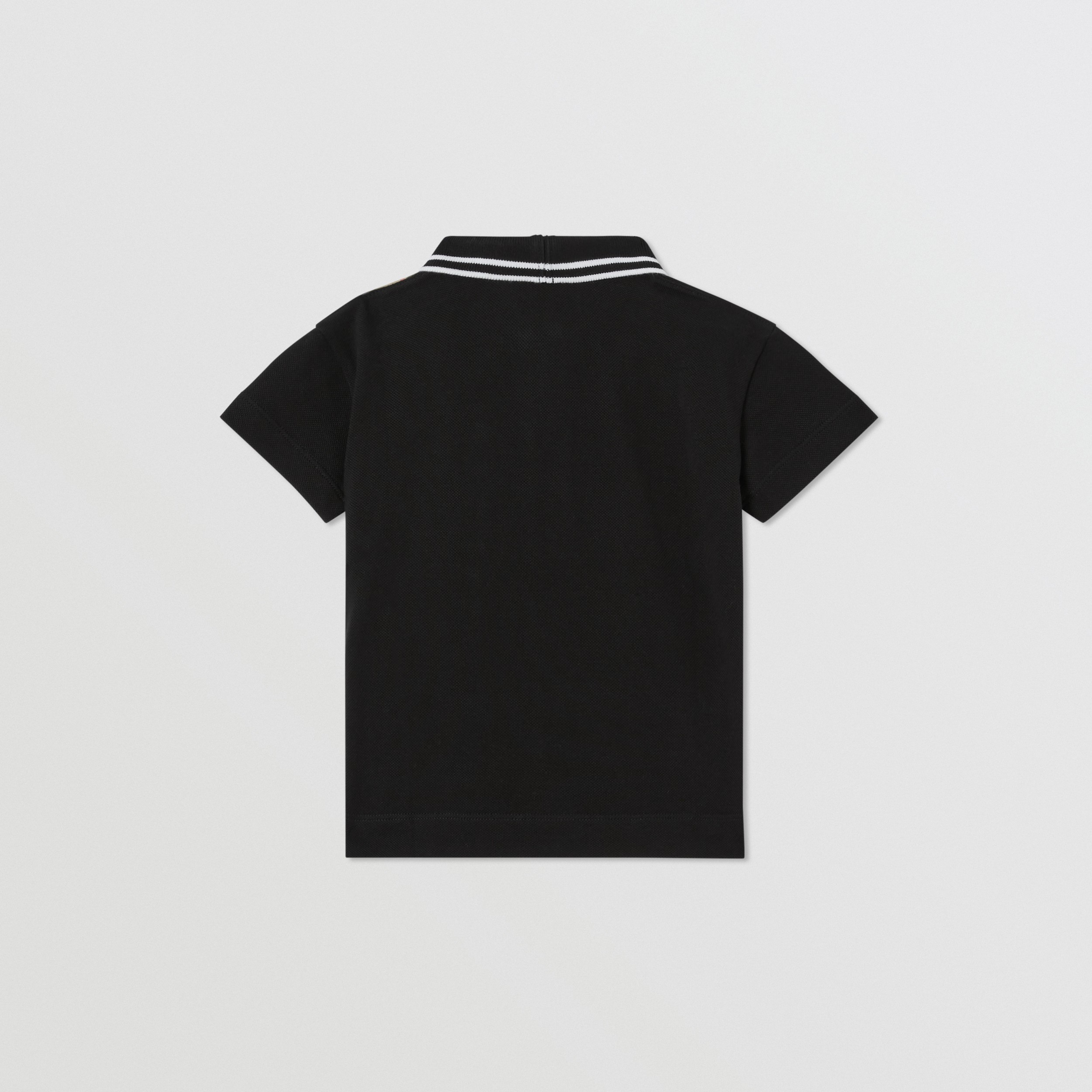 Vintage Check Panel Cotton Zip-front Polo Shirt in Black - Children ...