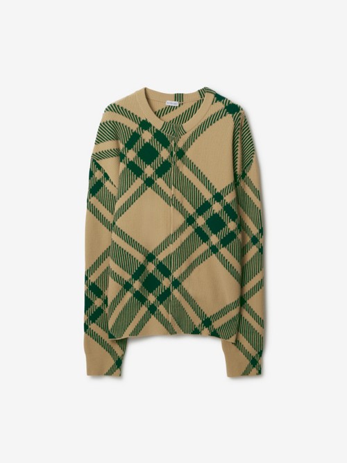Burberry Check Wool Blend Cardigan In Flax