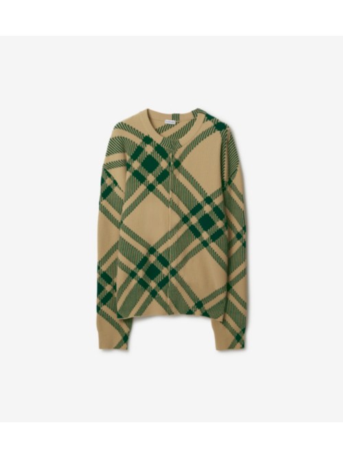 Burberry Check Wool Blend Cardigan In Flax