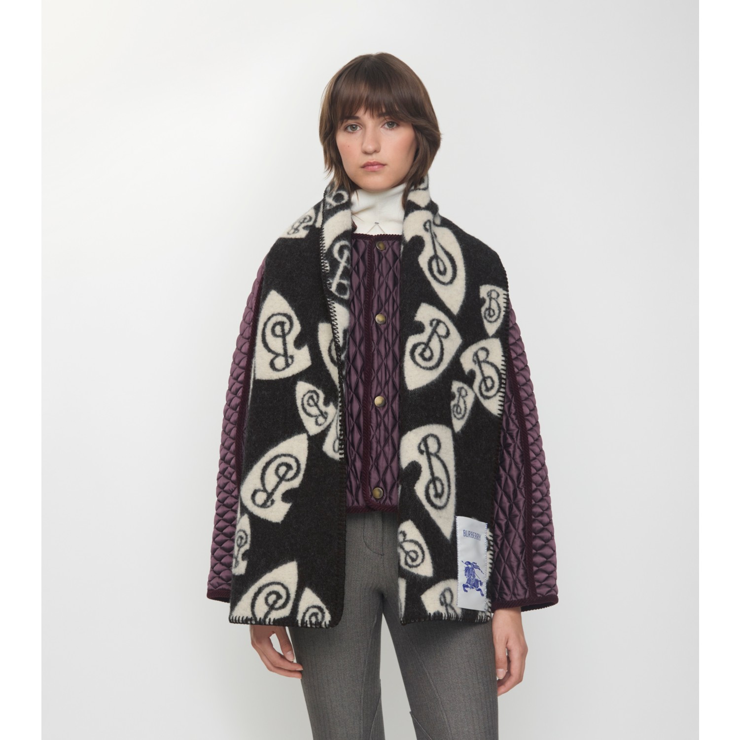 Cascading B Shield Wool Scarf in Black | Burberry® Official