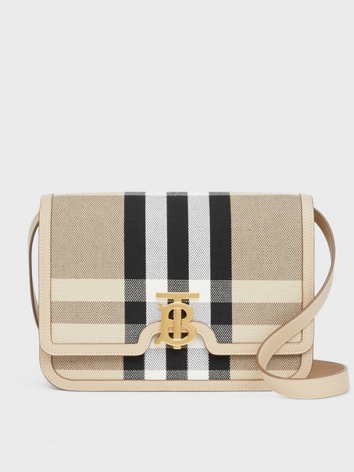 Burberry Canvases Medium Check Canvas and Leather TB Bag