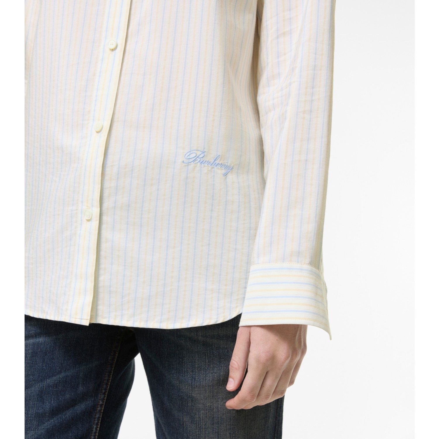Classic Fit Striped Silk Cotton Shirt in Seashell white/hazy blue - Women | Burberry® Official