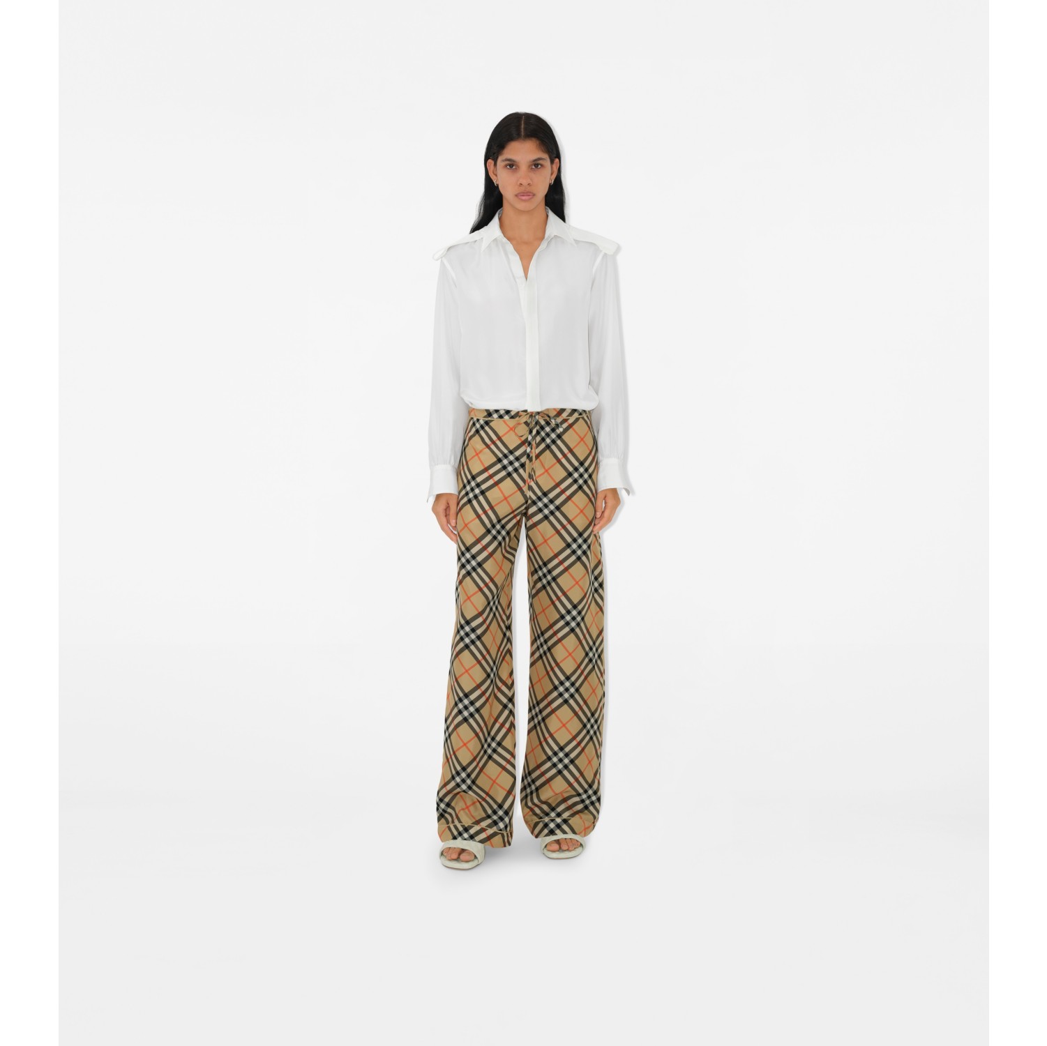 Check Silk Pyjama Trousers in Sand - Women | Burberry® Official
