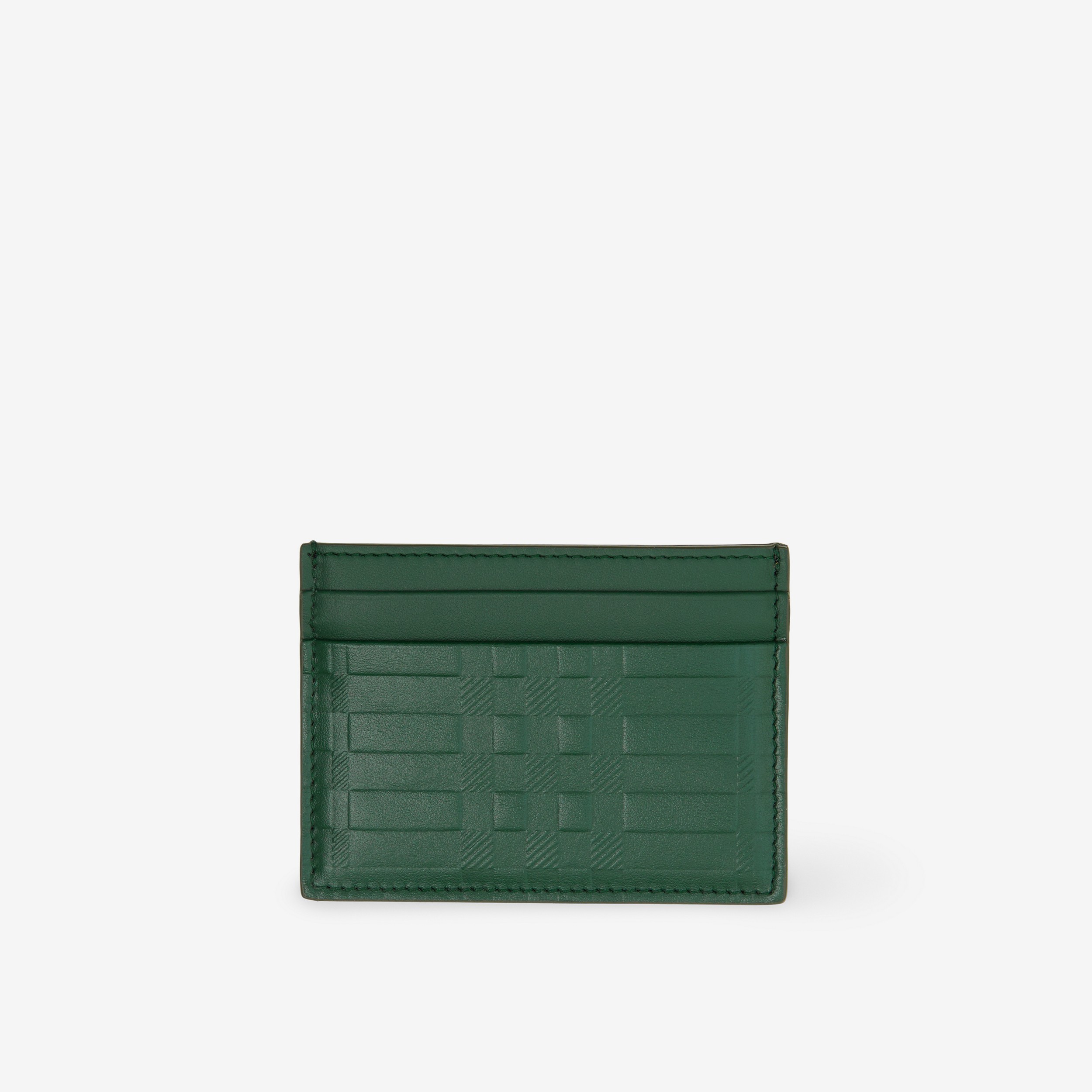 Embossed Check Leather Card Case in Dark Viridian Green - Men | Burberry® Official - 1
