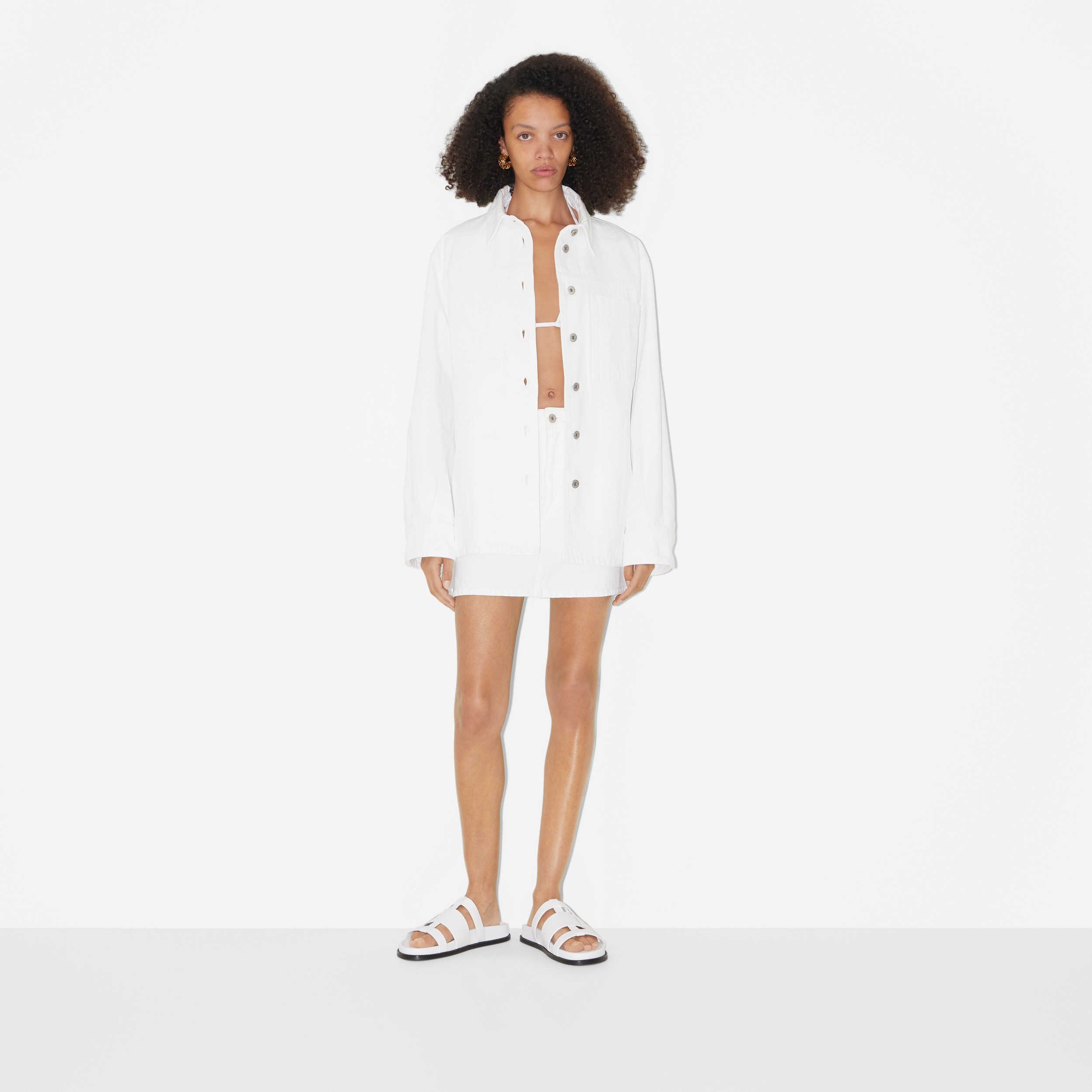 Denim Overshirt in White - Women | Burberry® Official - 2