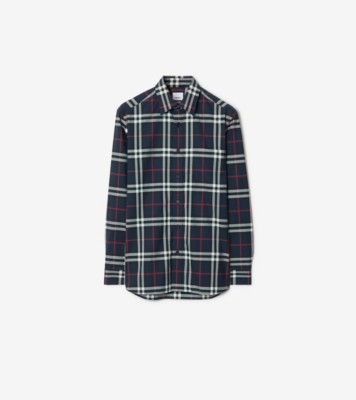 チェック コットンシャツ (ネイビー) - メンズ, コットン | Burberry®公式サイト