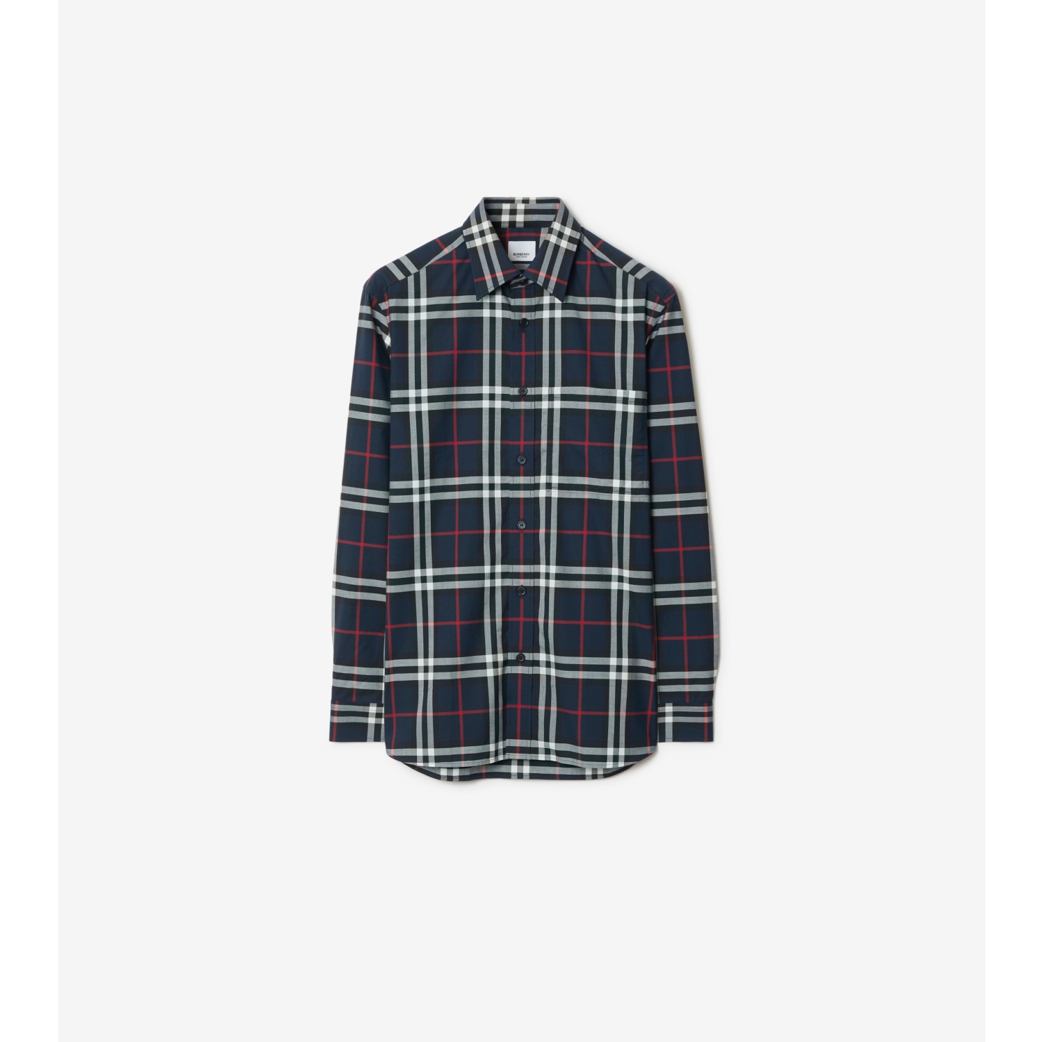 Check Cotton Shirt in Navy Men Burberry Official