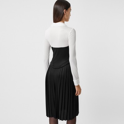 Pleated Two-tone Jersey Corset Dress in 