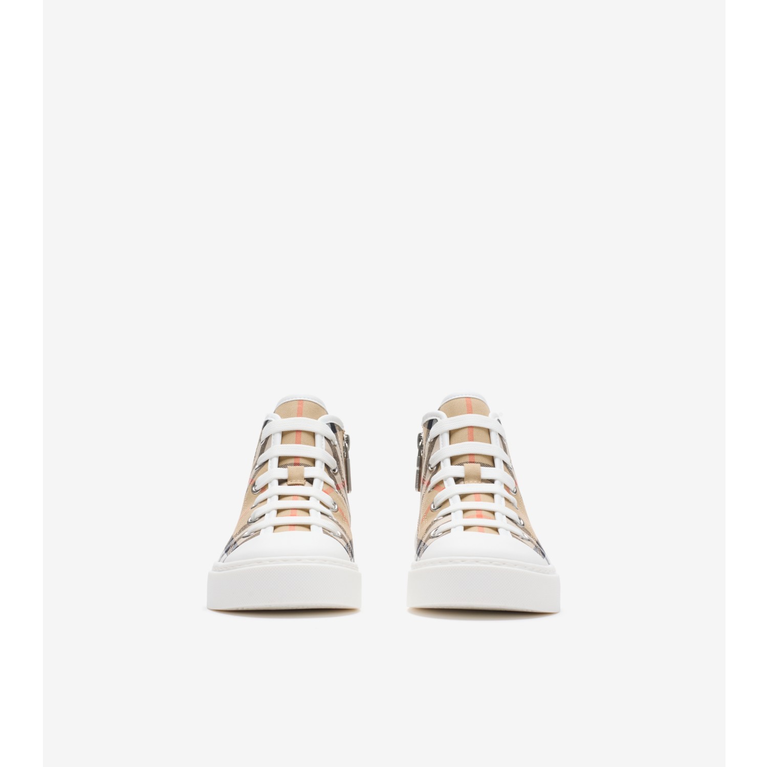Check Cotton High-top Sneakers in Sand beige - Children | Burberry® Official
