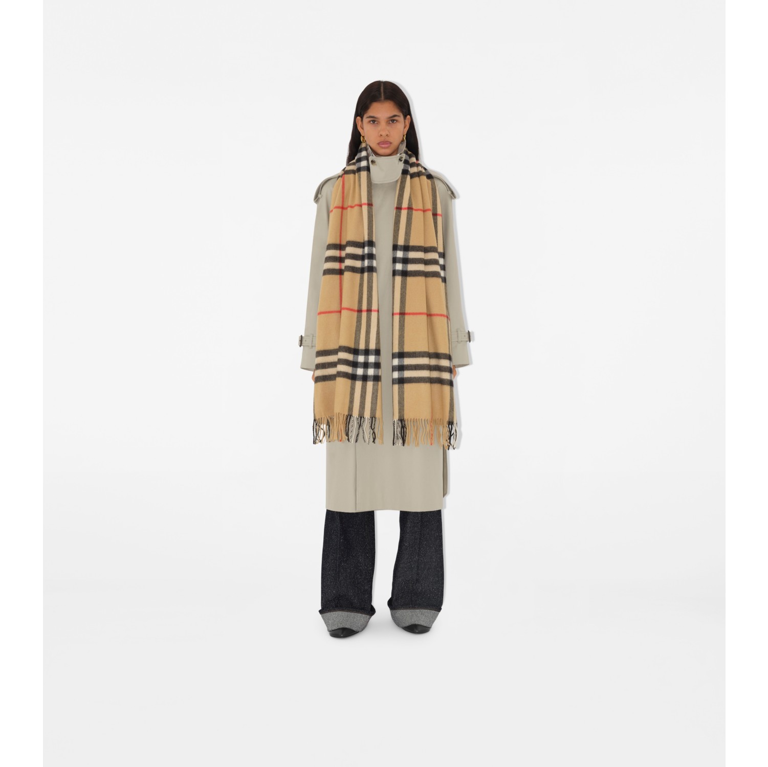 Wide Check Cashmere Scarf