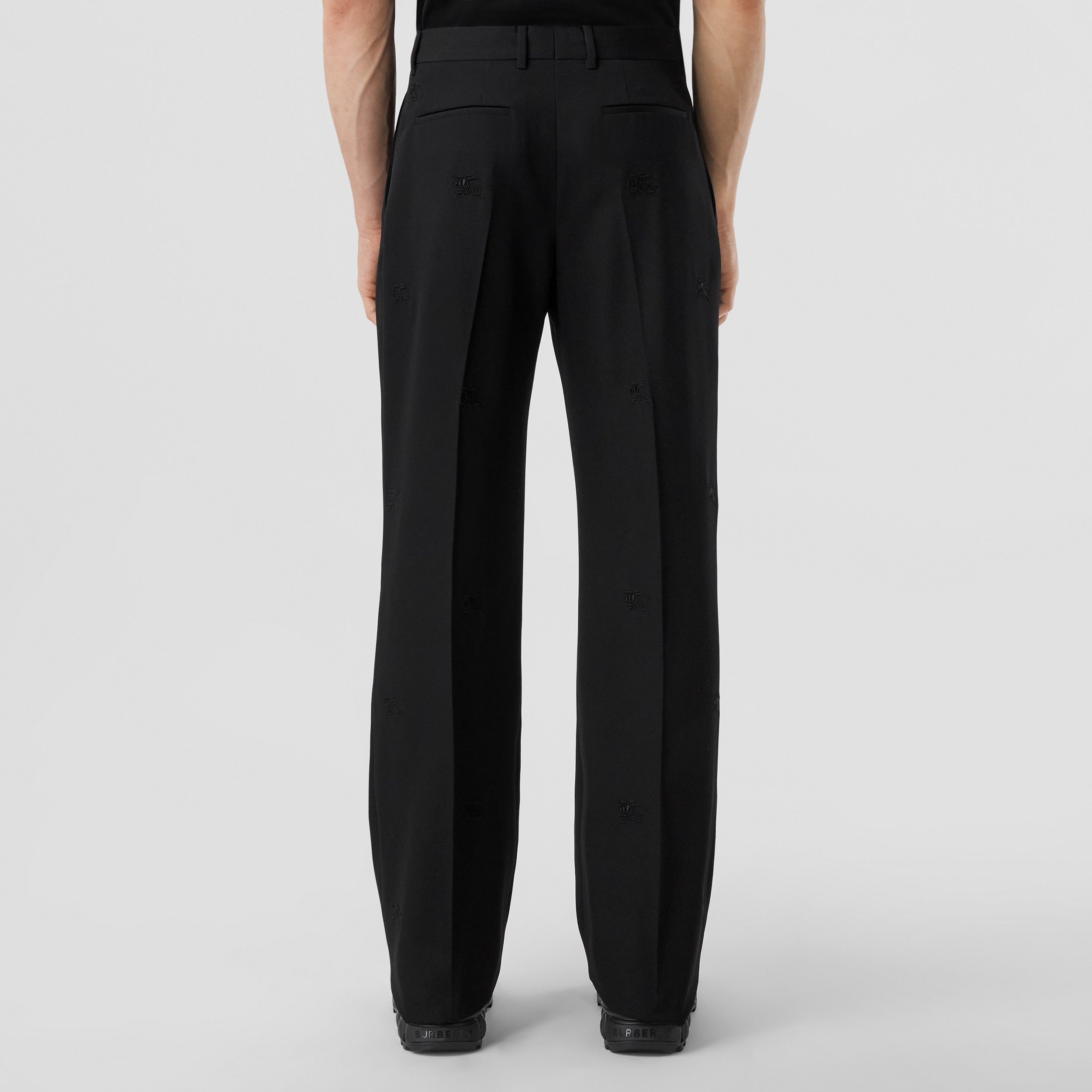 Calças estilo pantalona com pregas em lã e estampa EKD (Preto) - Homens | Burberry® oficial - 3