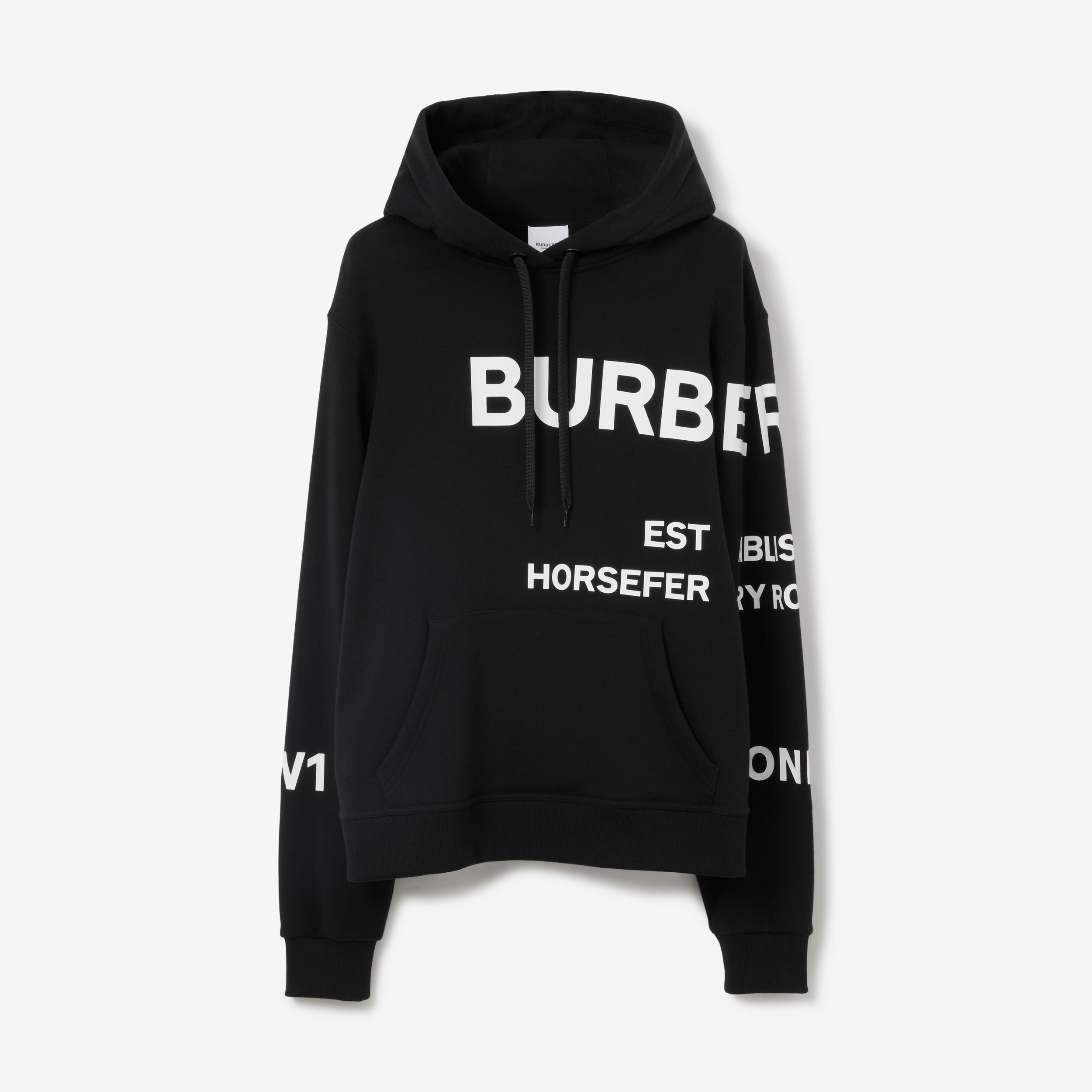 Horseferry Print Cotton Hoodie in Black - Women | Burberry® Official - 1