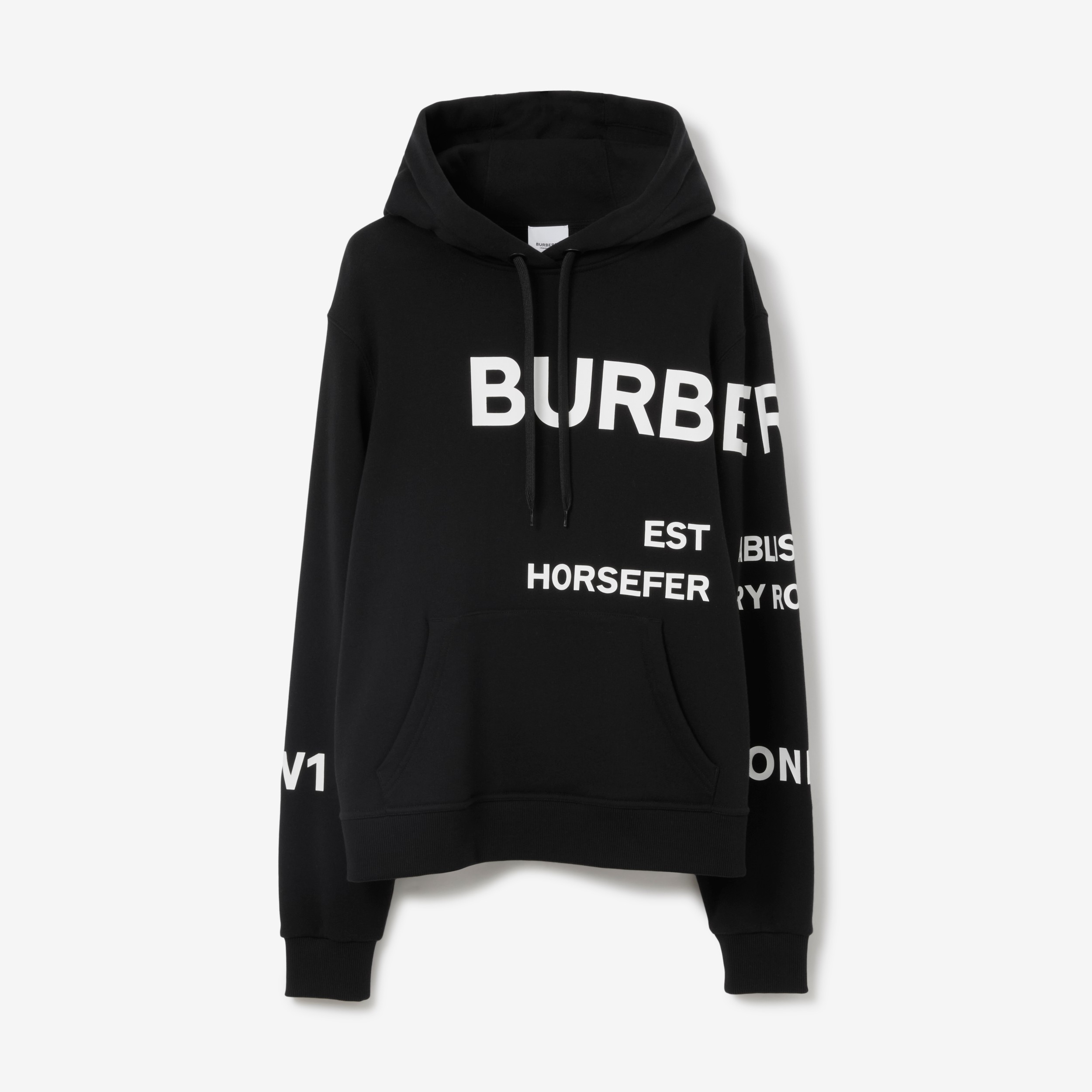 Sudadera extragrande en algodón con capucha y estampado Horseferry (Negro) - Mujer | Burberry® oficial - 1