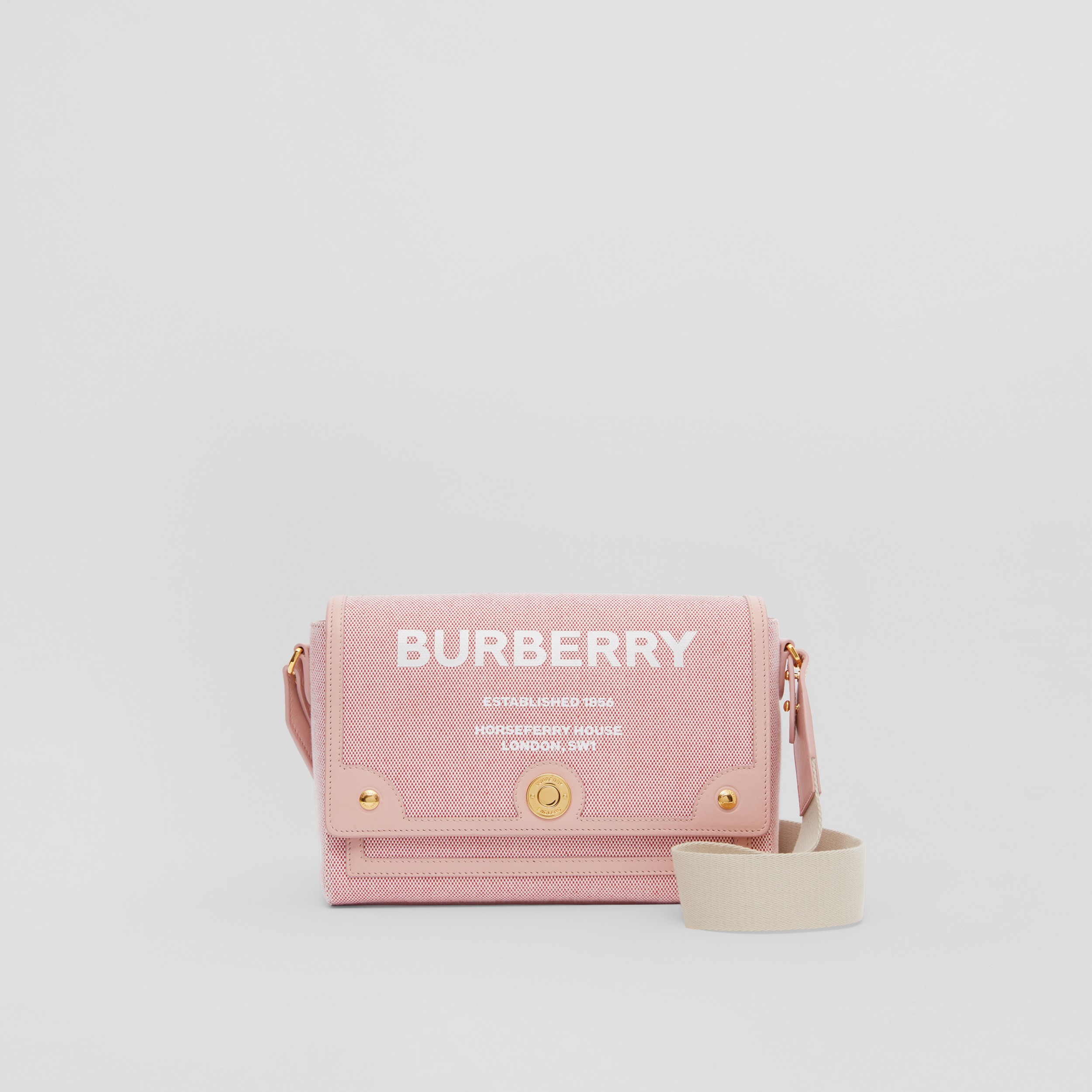 Horseferry Print Canvas Note Bag in Bright Red/dusky Pink - Women | Burberry® Official - 1