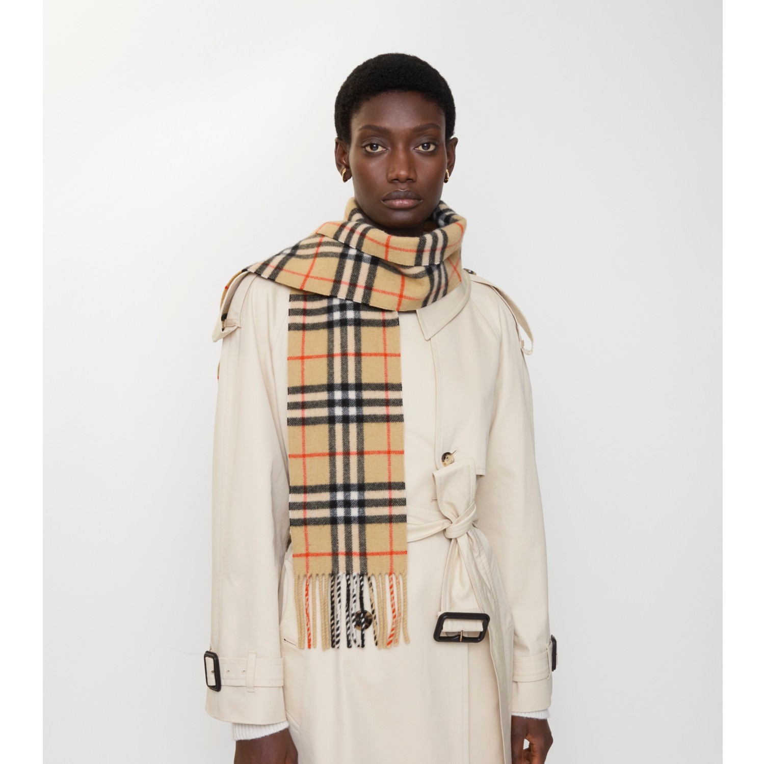 Narrow Check Cashmere Scarf