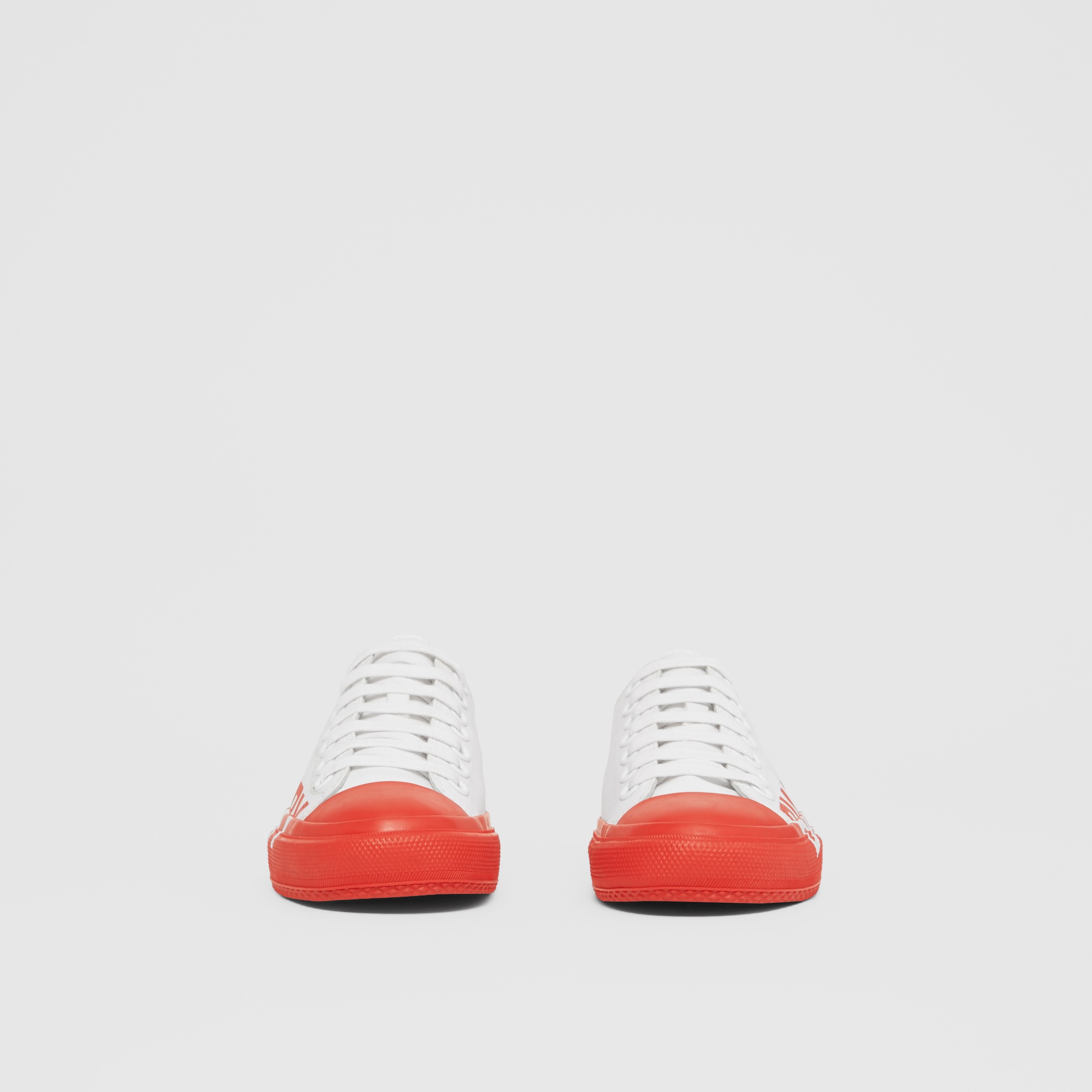 Logo Print Two-tone Cotton Gabardine Sneakers in Optic White/bright Red ...