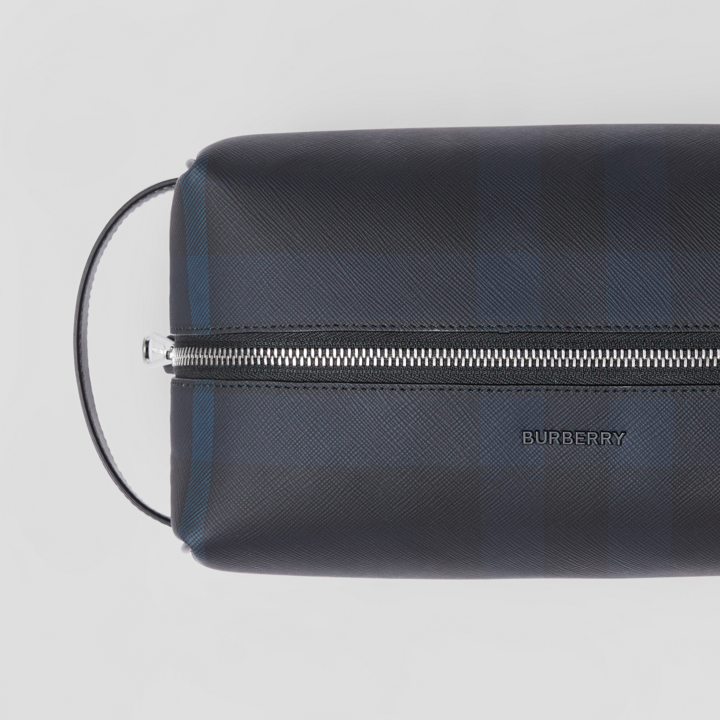 Check and Leather Travel Pouch in Dark Charcoal Blue - Men | Burberry® Official - 2