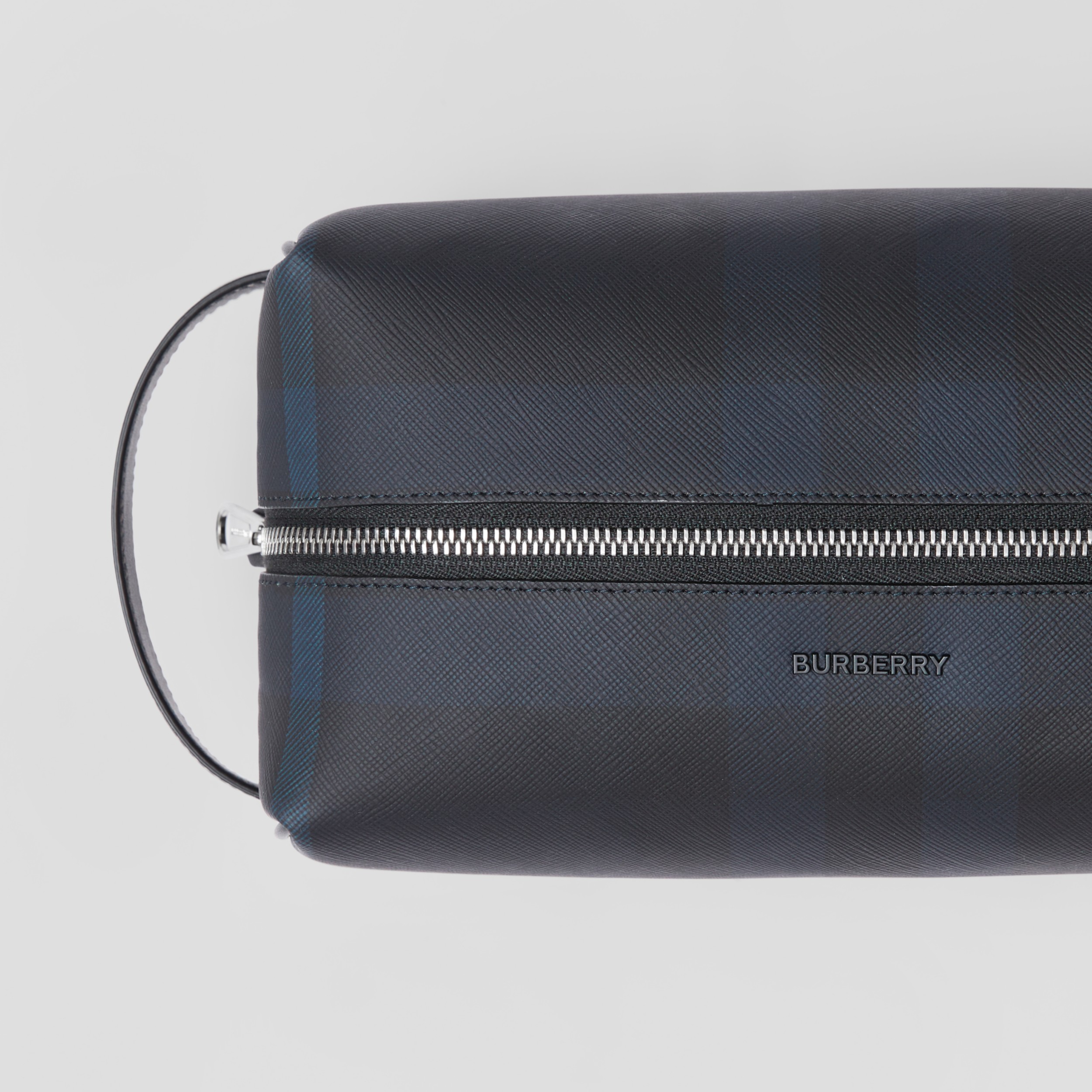 Check and Leather Travel Pouch in Dark Charcoal Blue - Men | Burberry®  Official