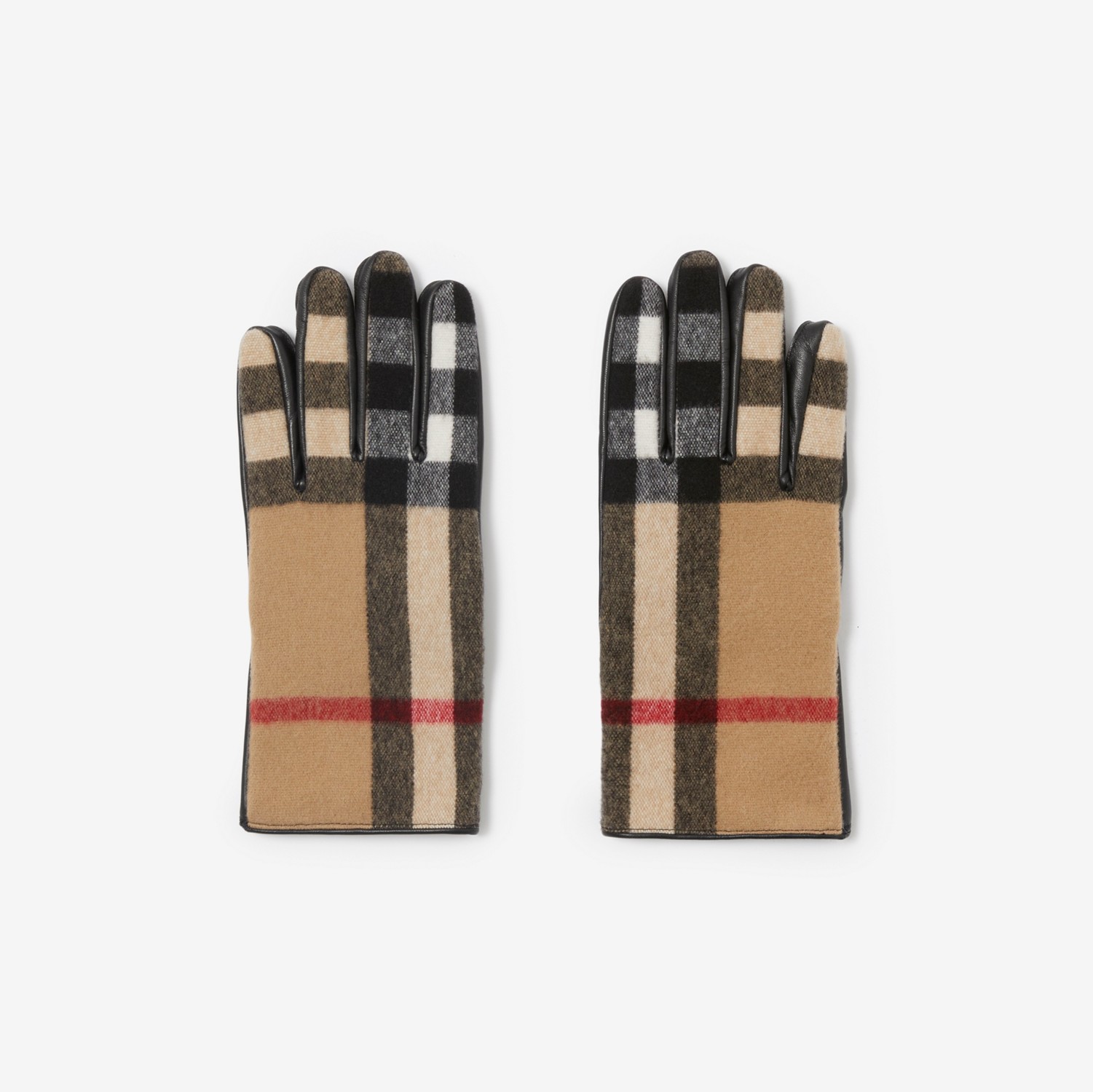 Exaggerated Check Wool and Leather Gloves in Archive beige - Men | Burberry® Official