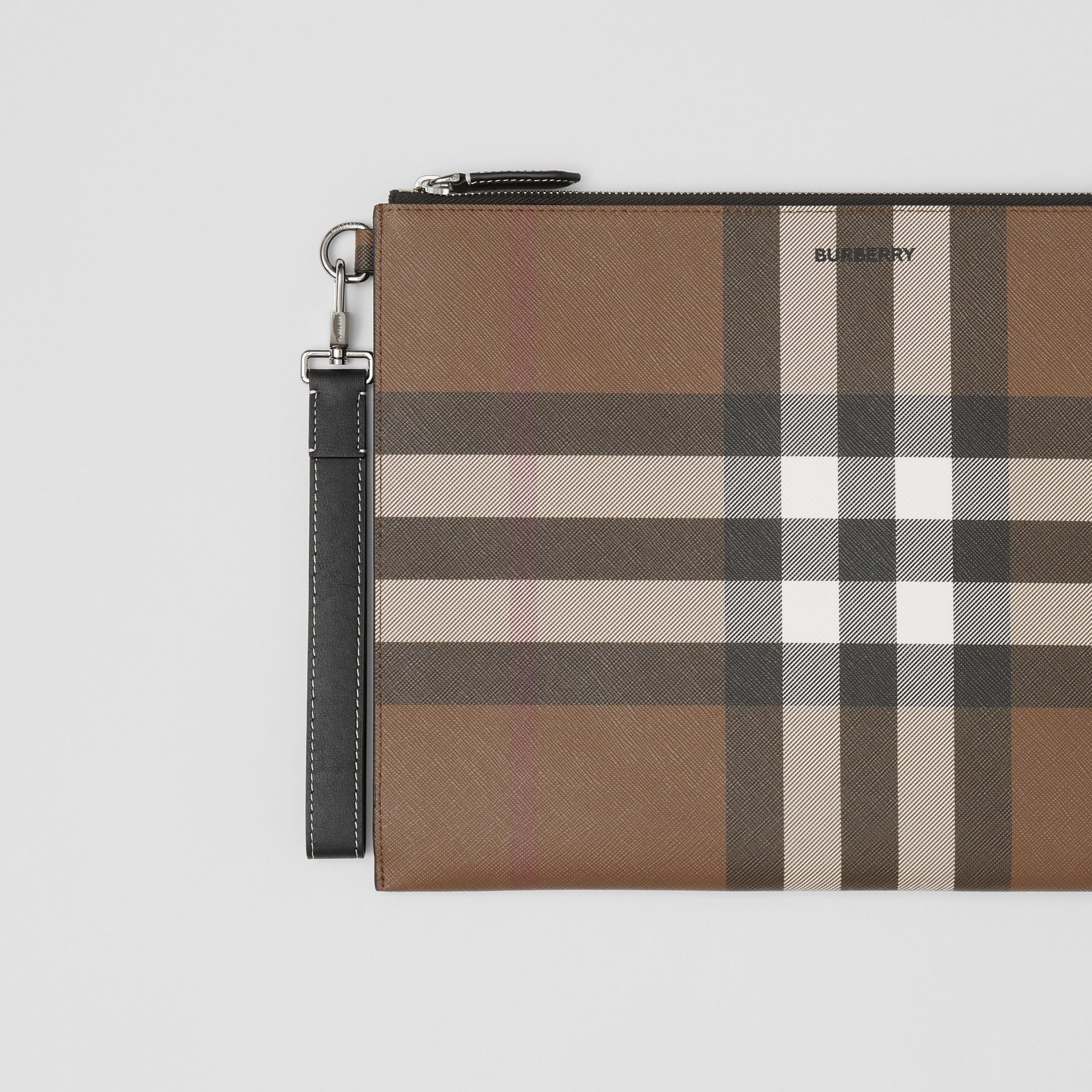Exaggerated Check Large Zip Pouch in Dark Birch Brown - Men | Burberry® Official - 2