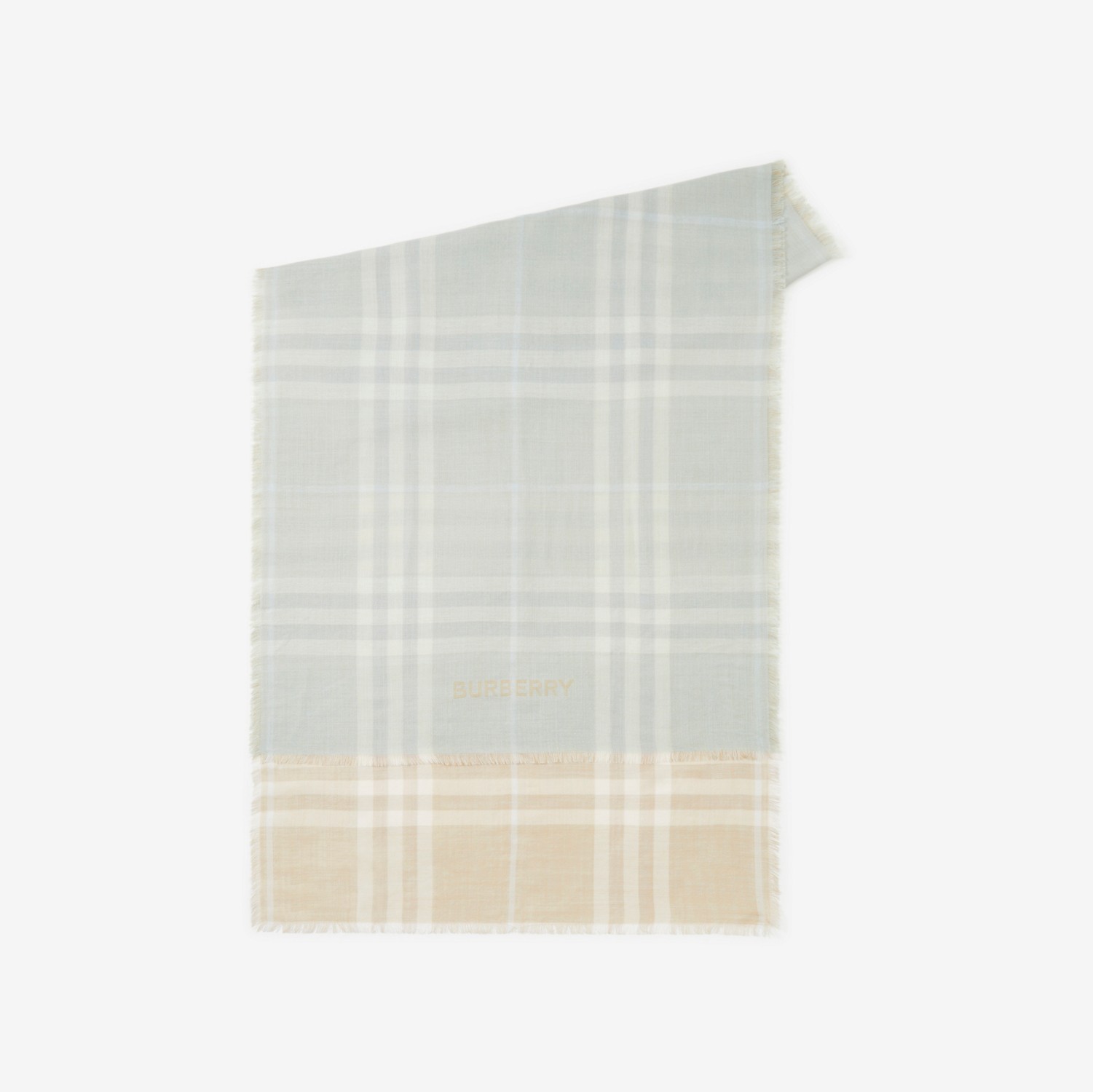双面两用格纹丝毛混纺围巾 (鸭蛋蓝色 / 柔黄褐色) | Burberry® 博柏利官网
