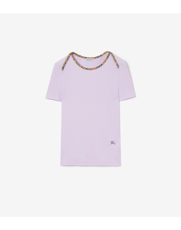 Check Trim Stretch Cotton T-shirt