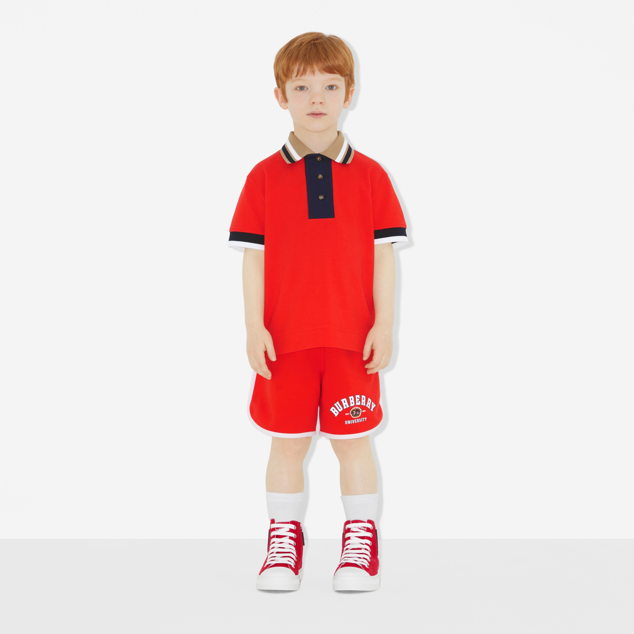 College Graphic Cotton Shorts in Bold Red | Burberry® Official - 3