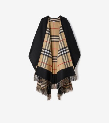 リバーシブル チェック ウールカシミアケープ (ブラック) | Burberry®公式サイト