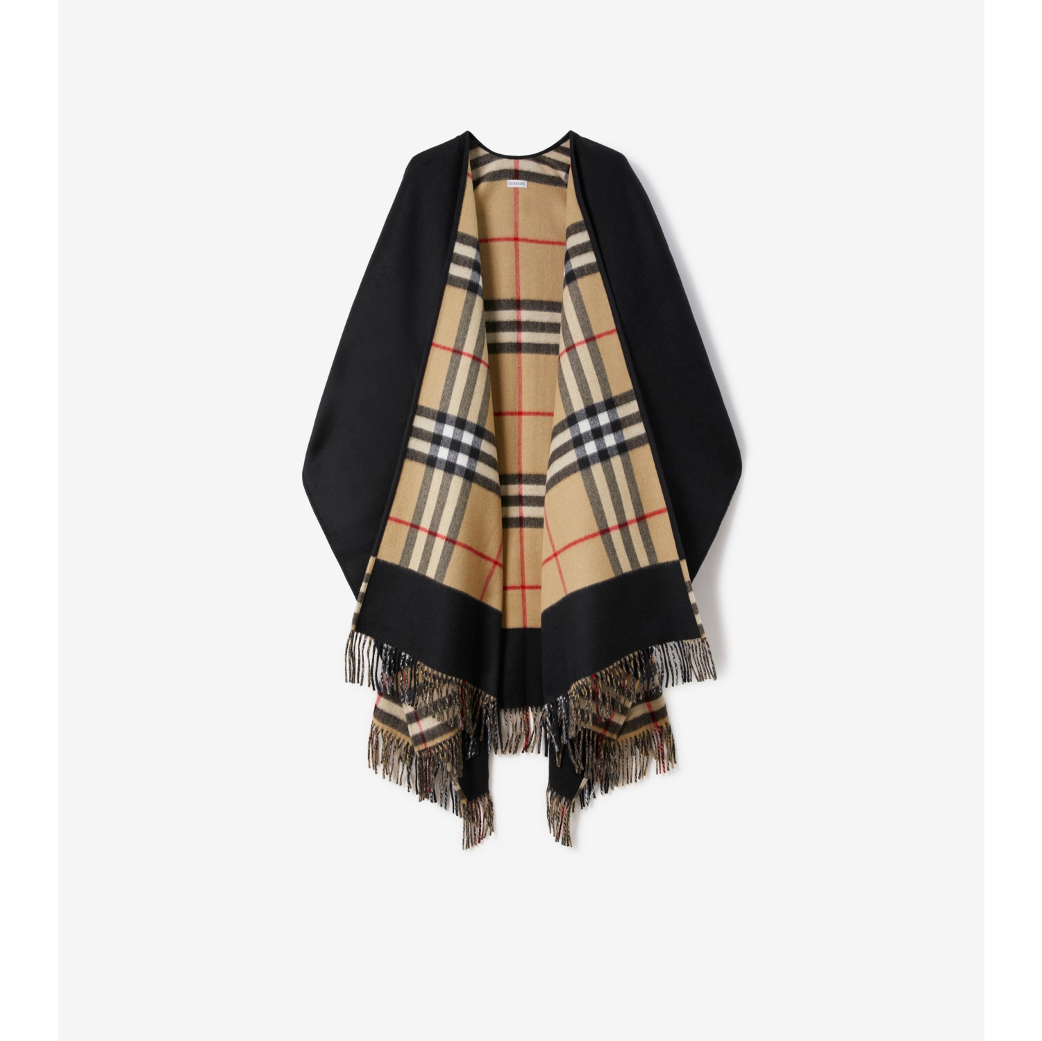 Reversible Check Wool Cashmere Cape in Black Burberry Official