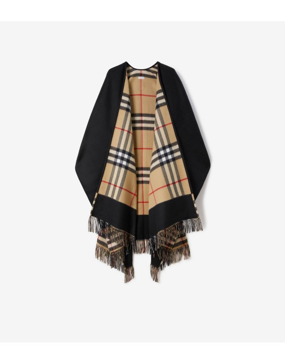 Reversible Check Wool Cashmere Cape