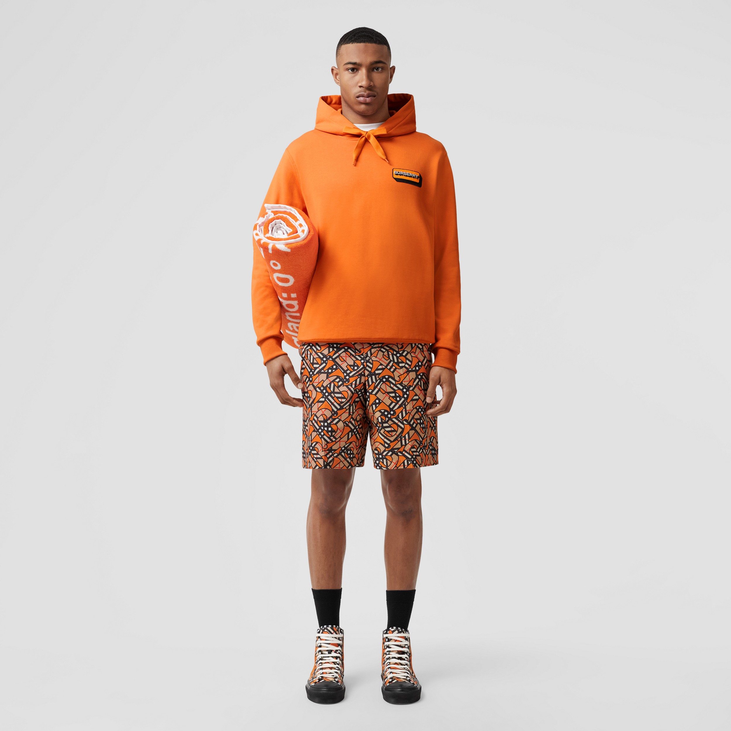 Logo Appliqué Cotton Hoodie in Dark Orange | Burberry® Official - 4