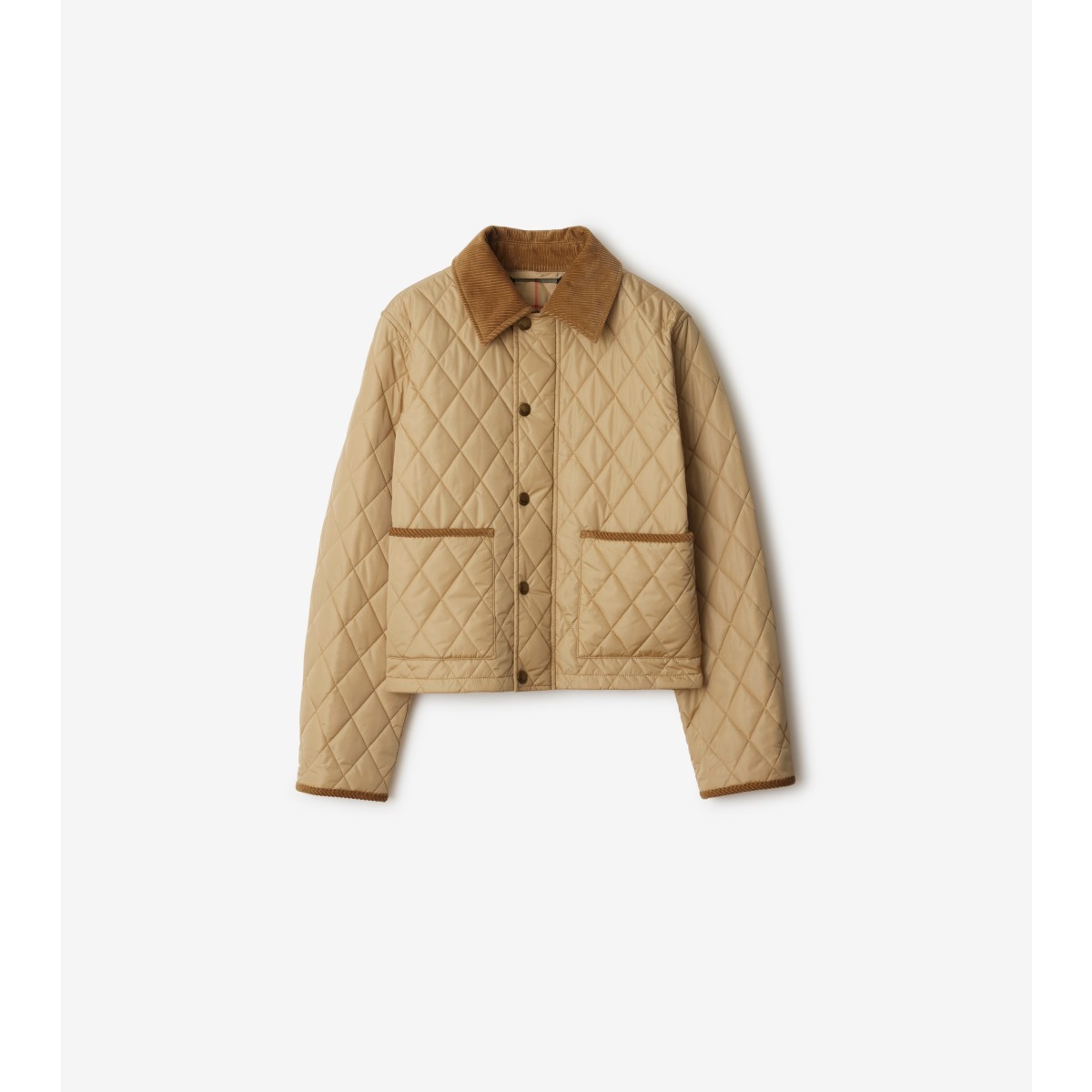 Burberry Quilted Jacket With Corduroy Collar And Pockets In Flax/sand