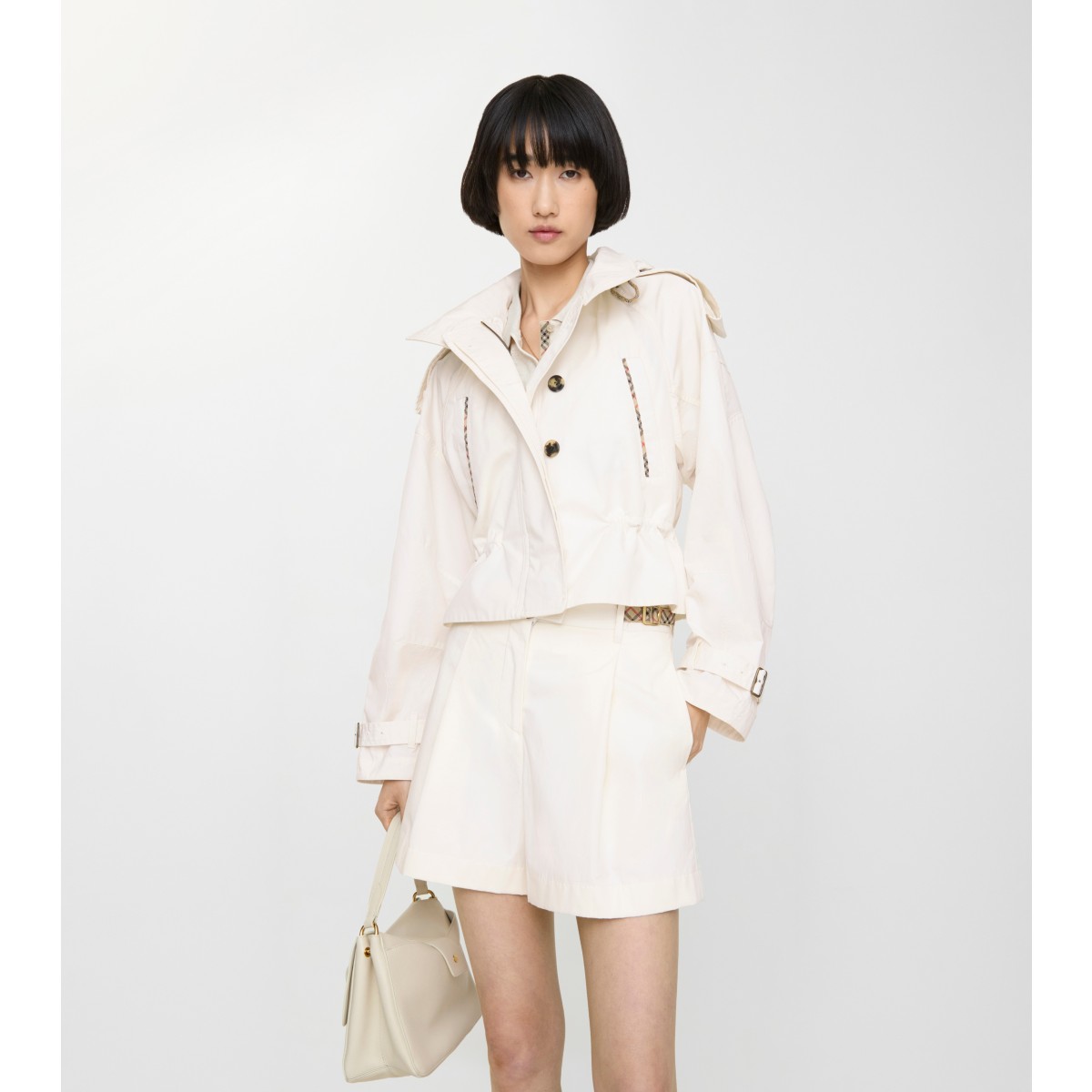  Check Trim Cotton Poplin Shorts